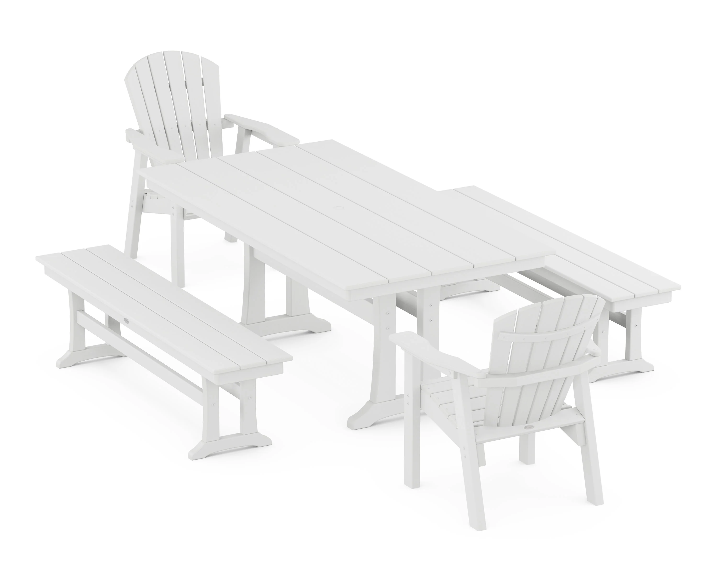 Seashell 5-Piece Farmhouse Dining Set With Trestle Legs - Image 9