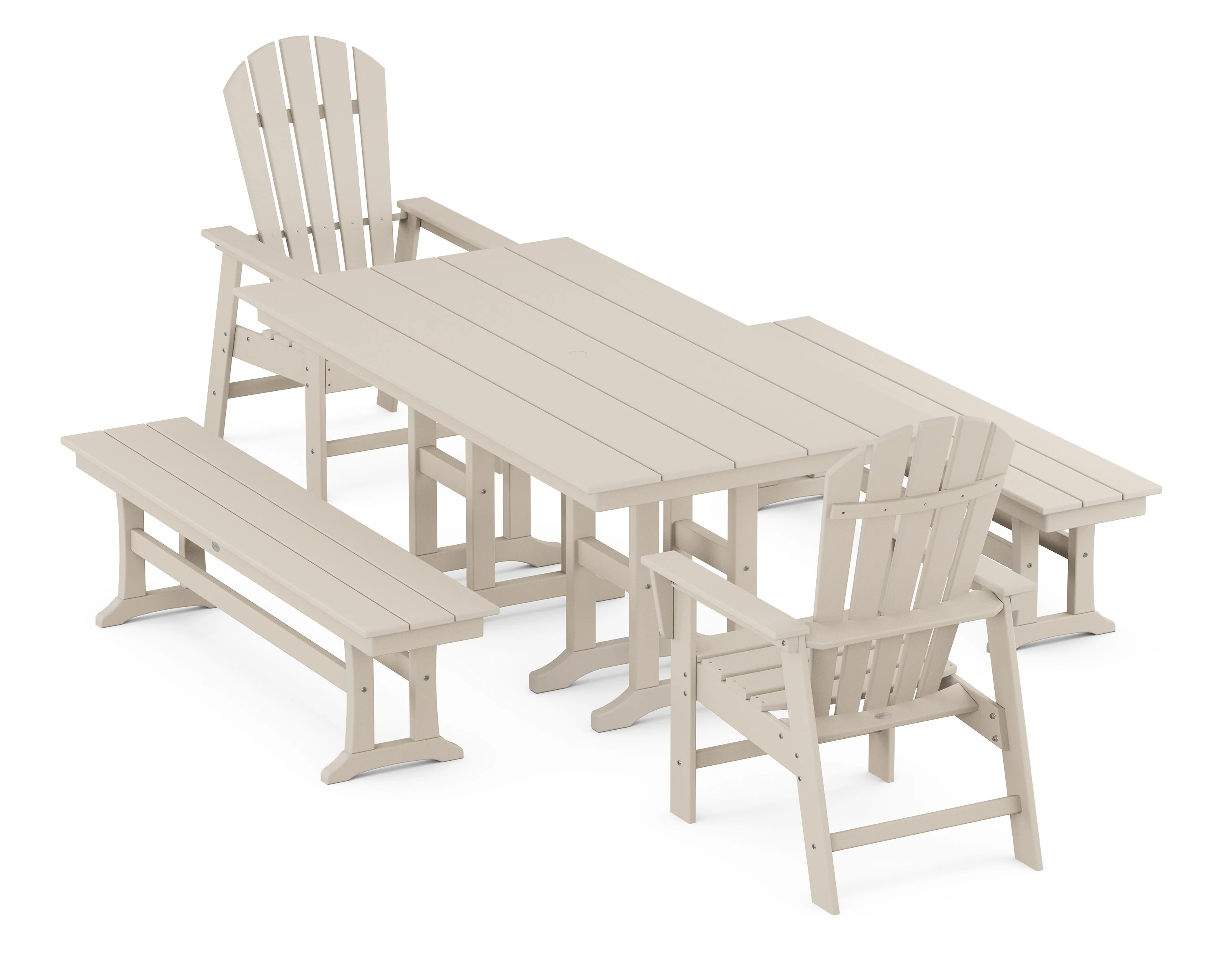 South Beach 5-Piece Farmhouse Dining Set with Benches - Image 4
