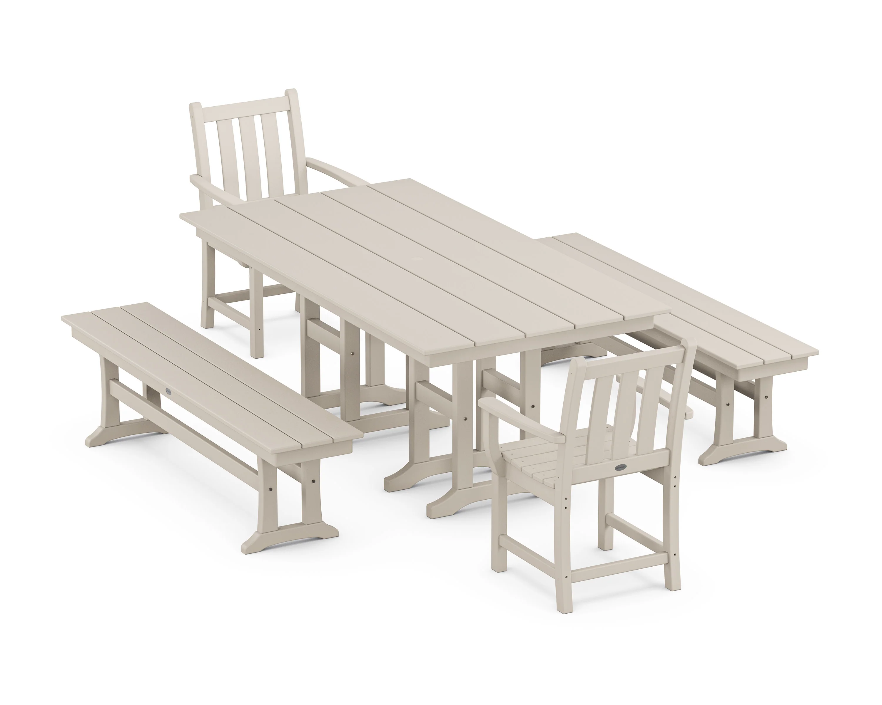 Traditional Garden 5-Piece Farmhouse Dining Set with Benches - Image 9