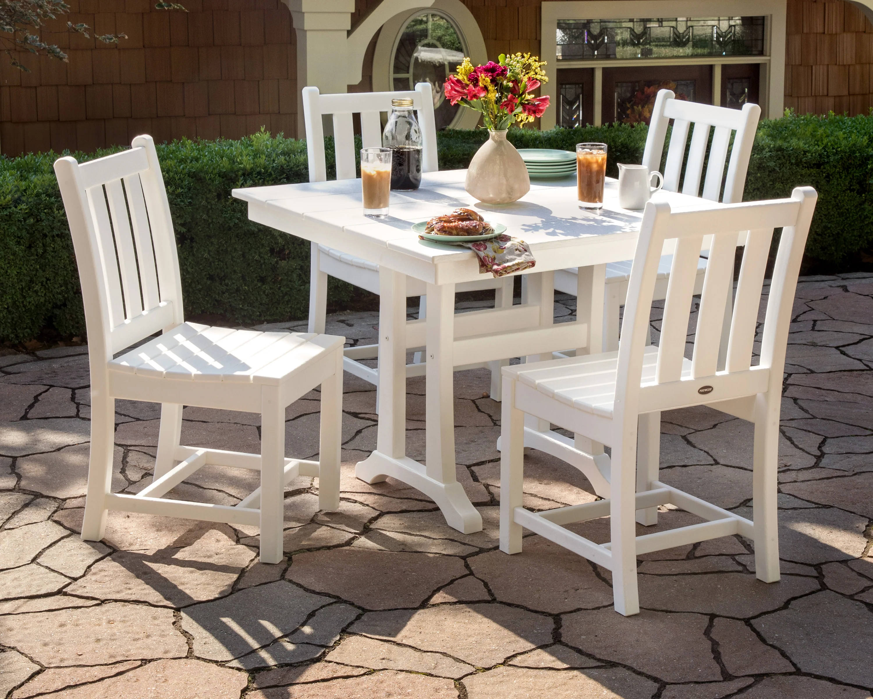 Traditional Garden 5-Piece Farmhouse Trestle Dining Set - Image 3