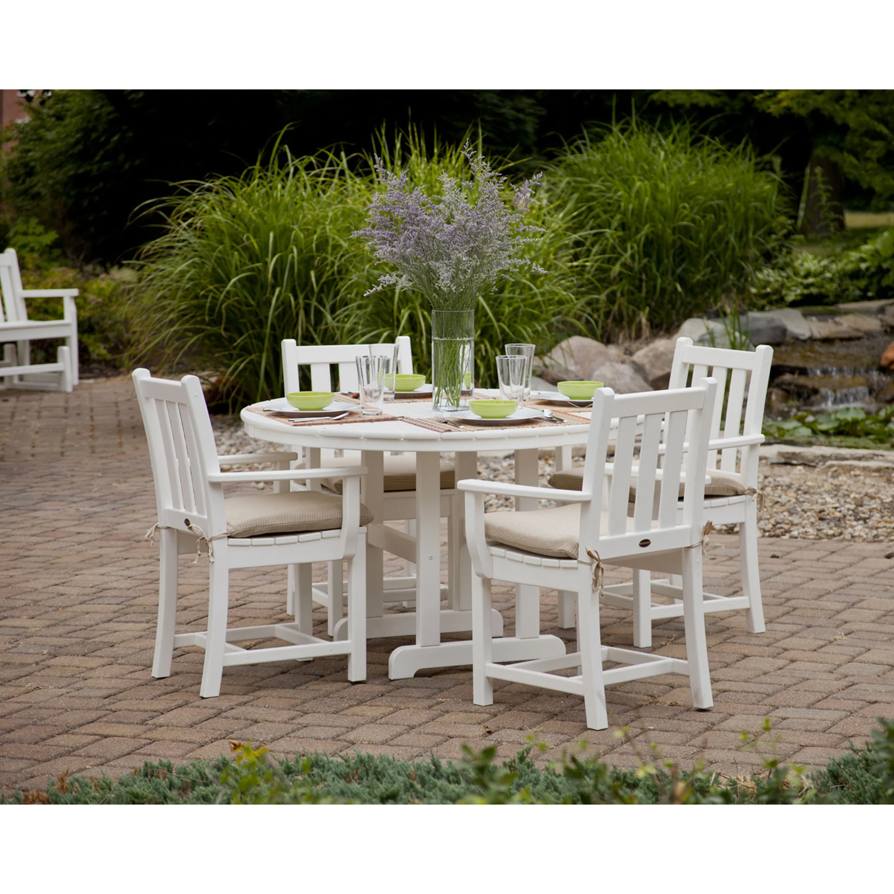 Traditional Garden 5-Piece Round Farmhouse Dining Set - Image 4