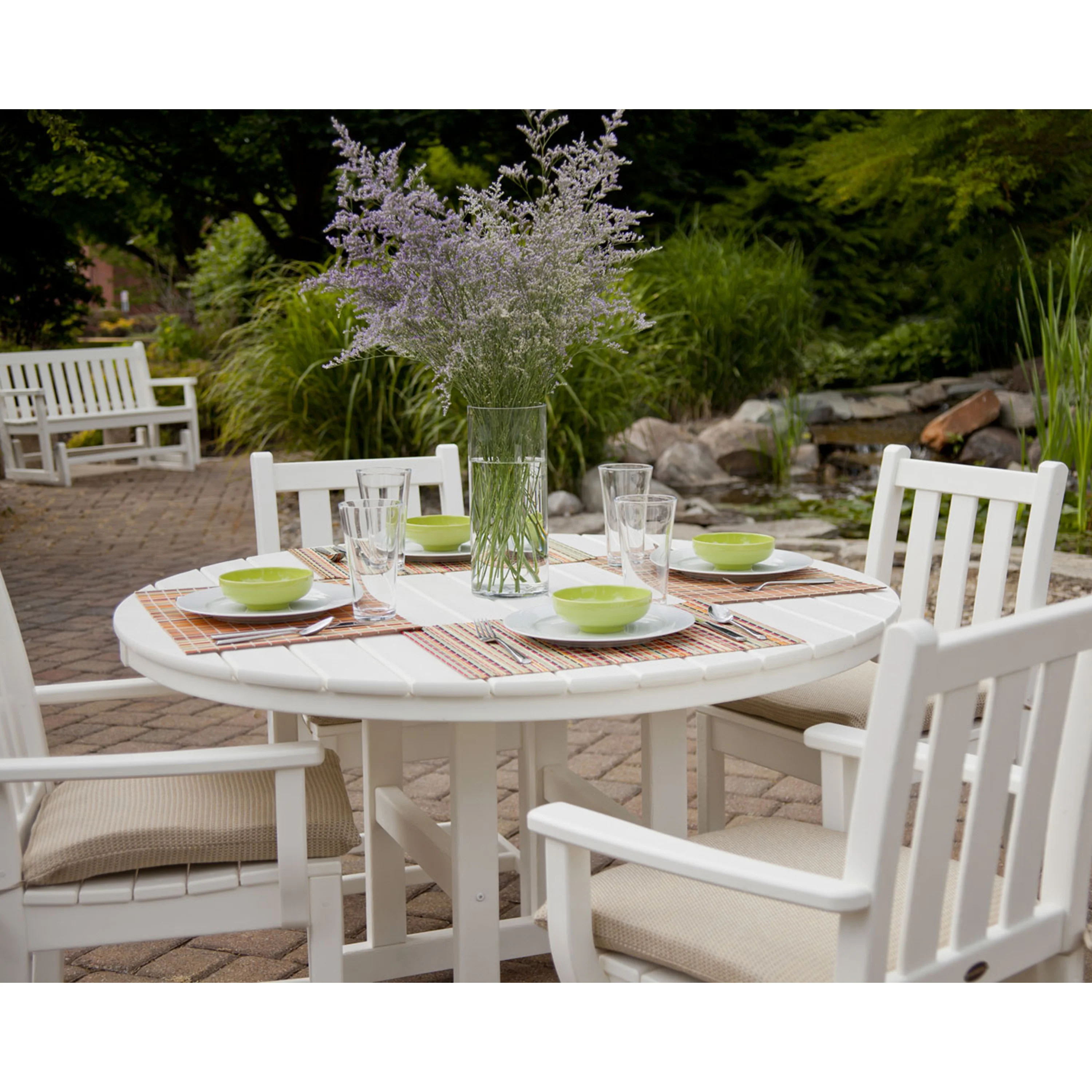 Traditional Garden 5-Piece Round Farmhouse Dining Set - Image 5