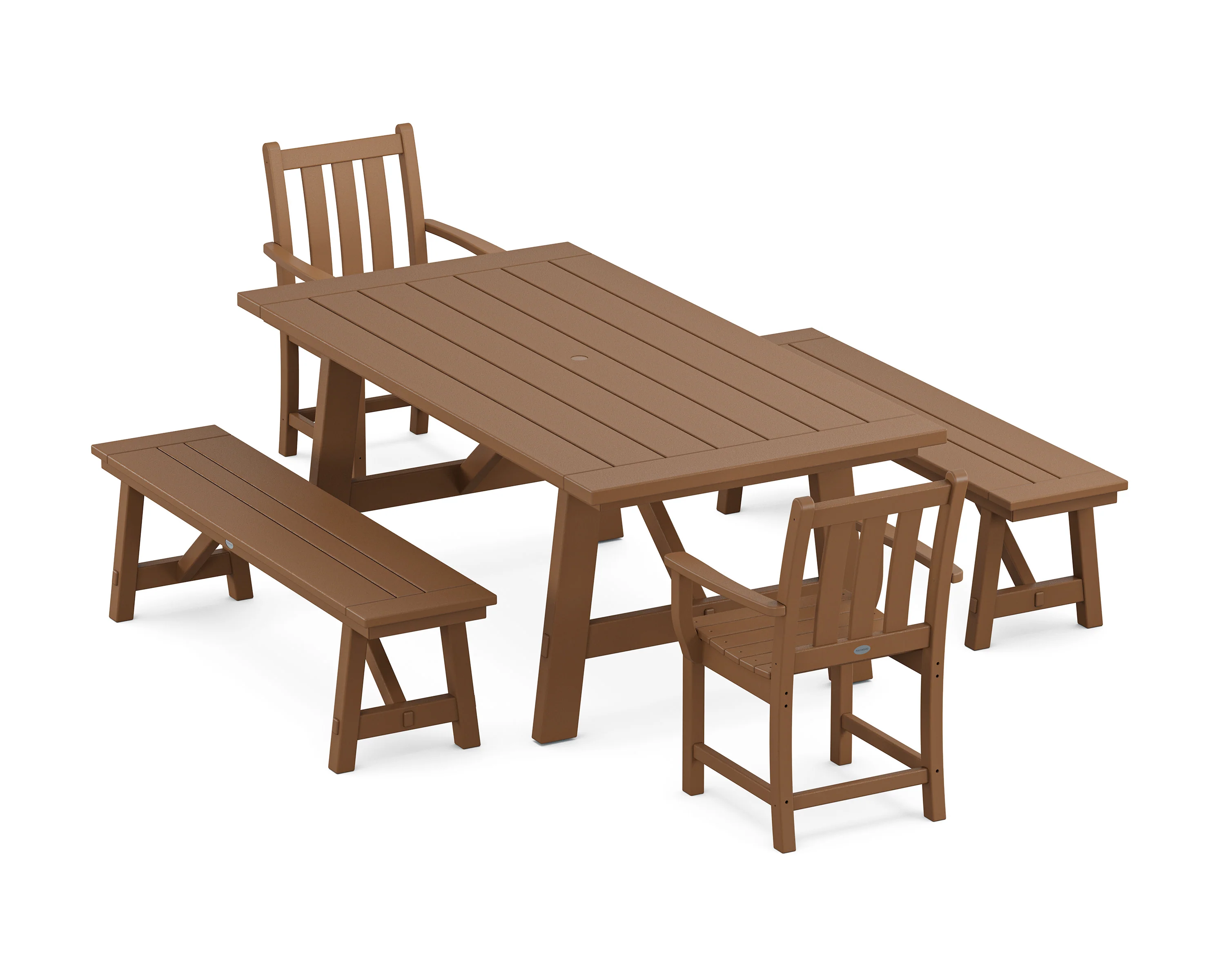 Traditional Garden 5-Piece Rustic Farmhouse Dining Set With Benches - Image 4