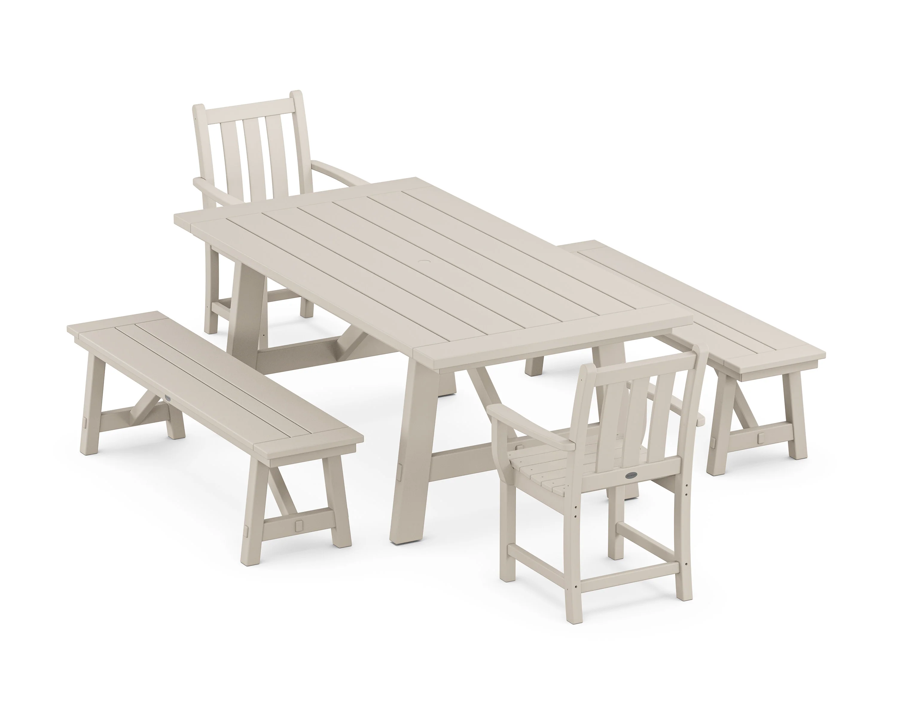 Traditional Garden 5-Piece Rustic Farmhouse Dining Set With Benches - Image 5