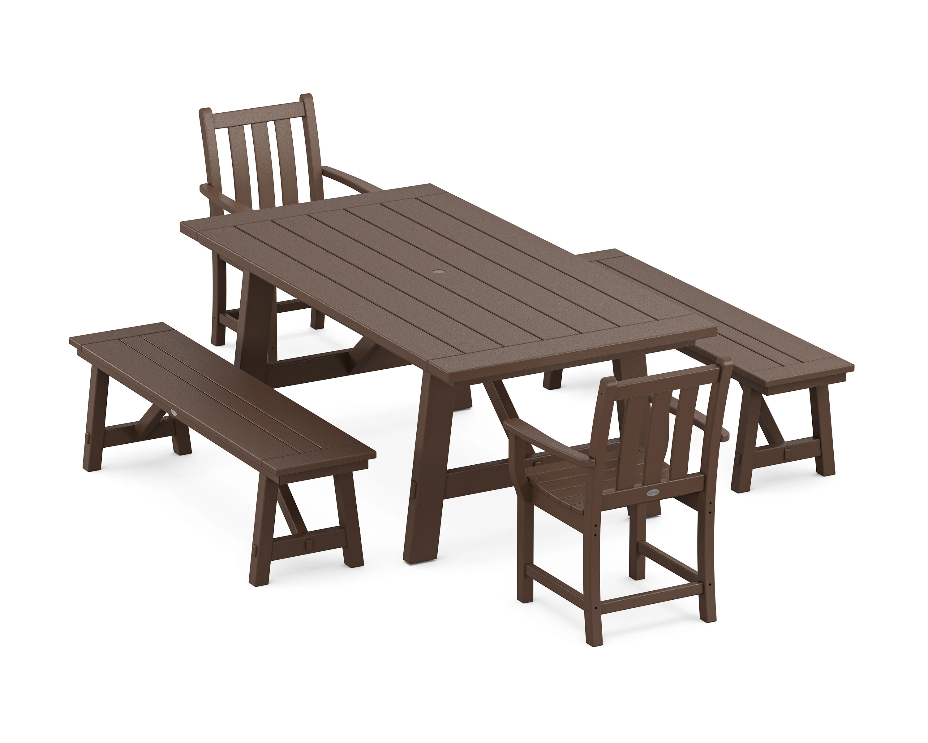 Traditional Garden 5-Piece Rustic Farmhouse Dining Set With Benches - Image 6