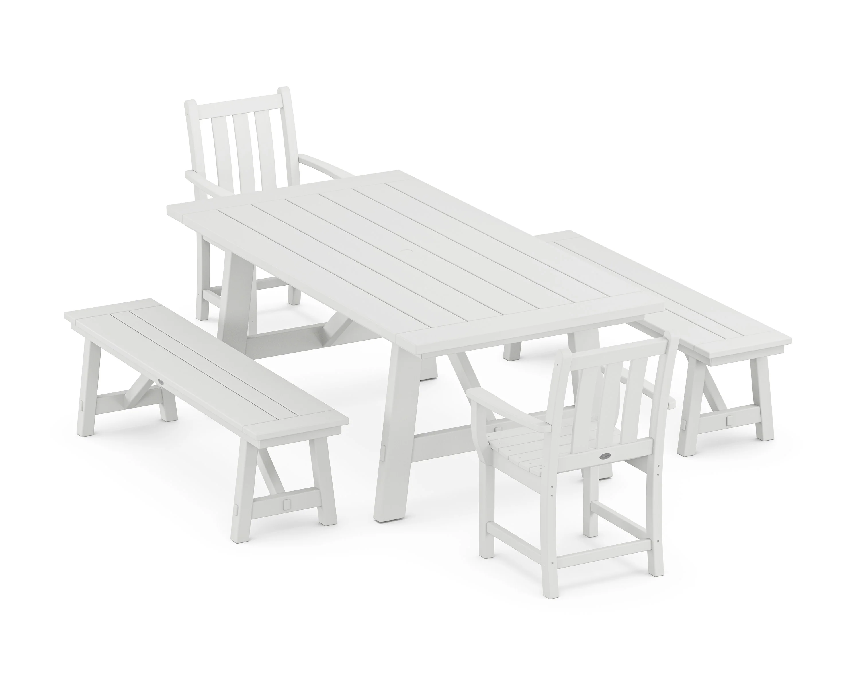 Traditional Garden 5-Piece Rustic Farmhouse Dining Set With Benches - Image 7