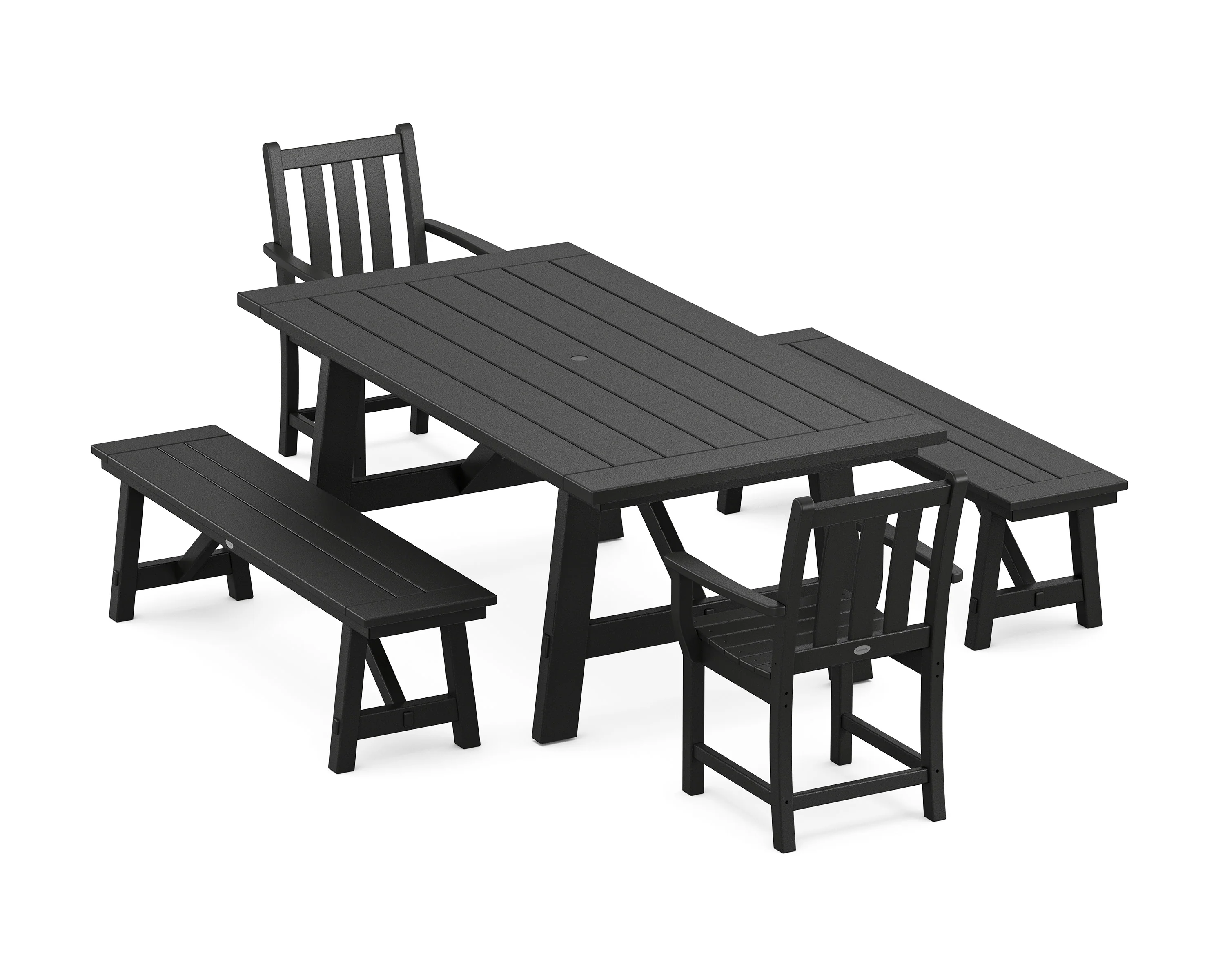Traditional Garden 5-Piece Rustic Farmhouse Dining Set With Benches - Image 8