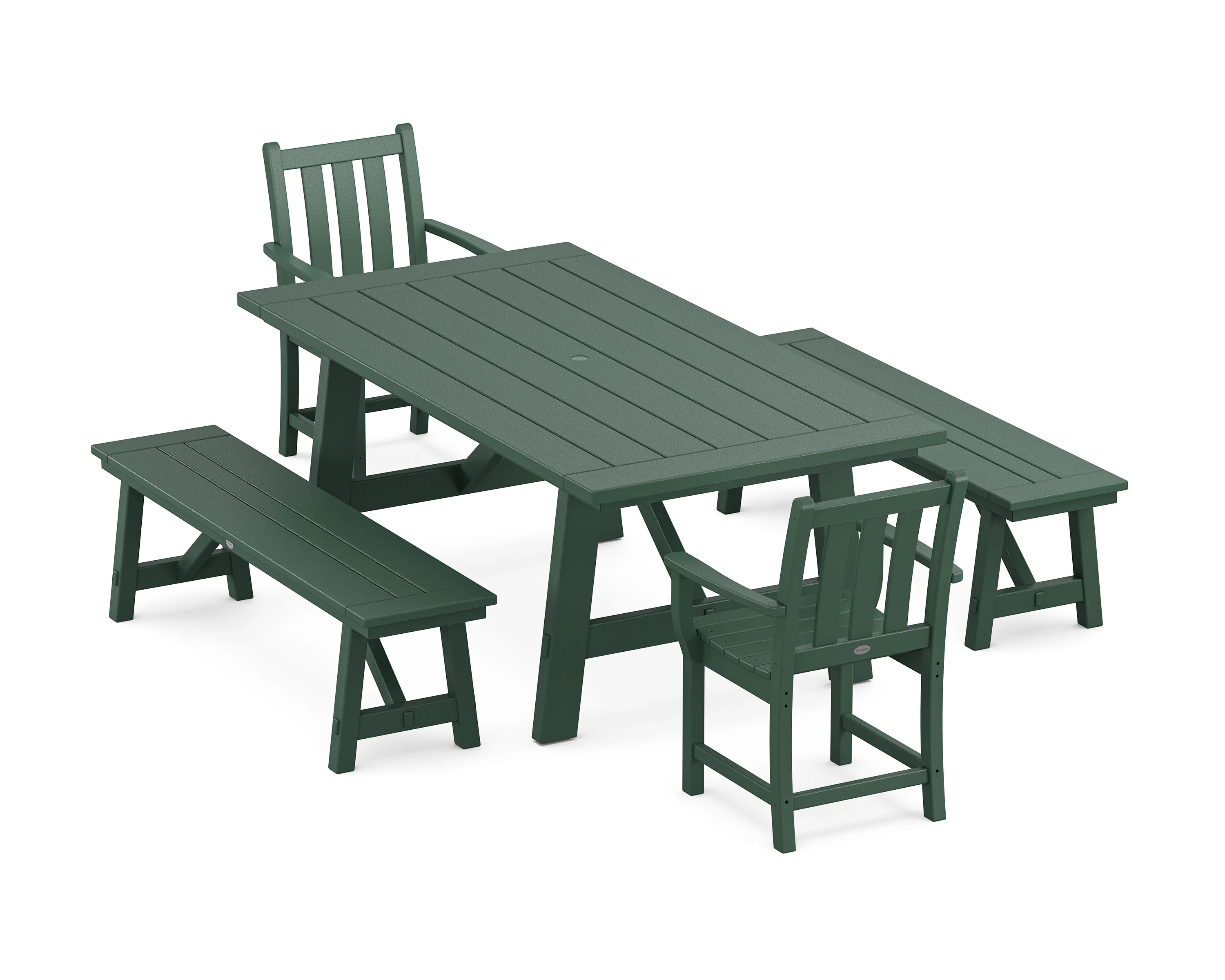 Traditional Garden 5-Piece Rustic Farmhouse Dining Set With Benches - Image 9