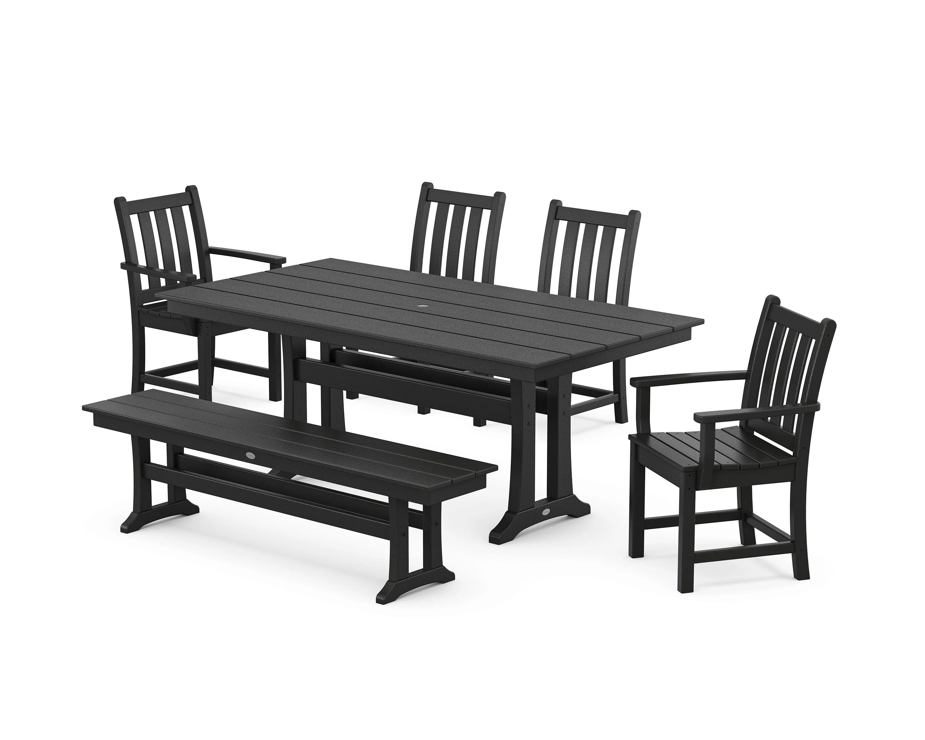 Traditional Garden 6-Piece Farmhouse Dining Set with Trestle Legs and Bench - Image 4