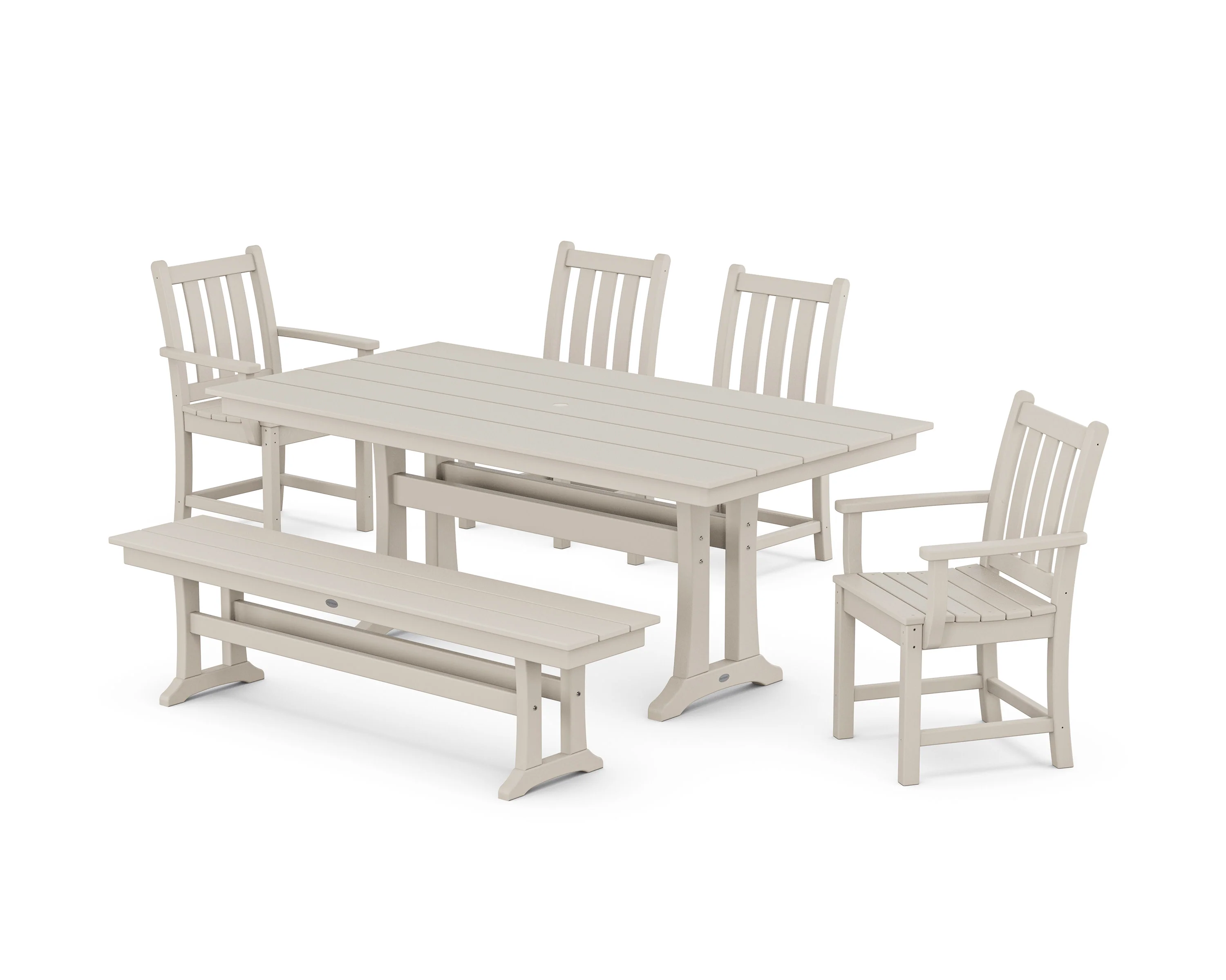Traditional Garden 6-Piece Farmhouse Dining Set with Trestle Legs and Bench - Image 5
