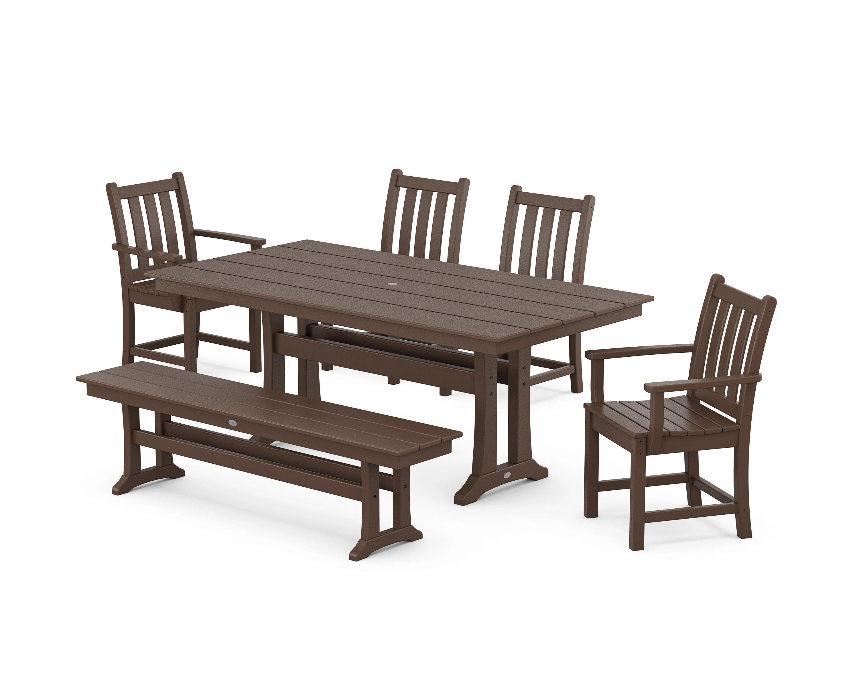 Traditional Garden 6-Piece Farmhouse Dining Set with Trestle Legs and Bench - Image 7