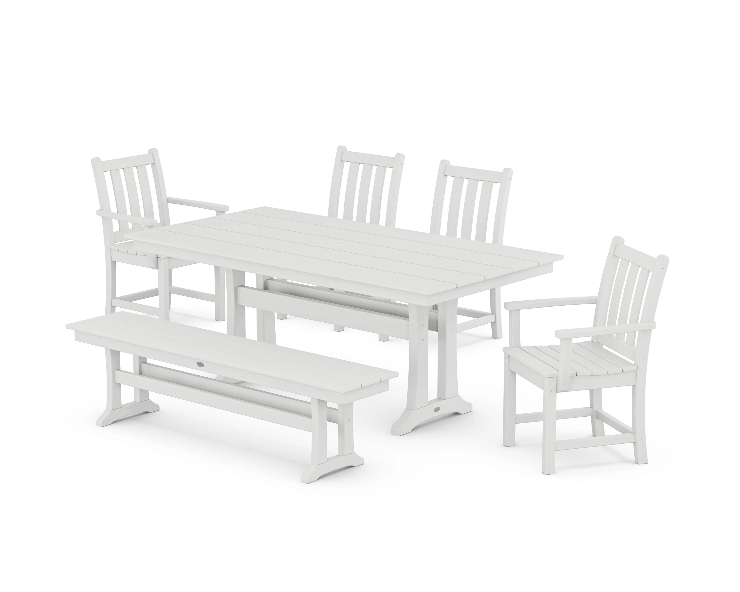 Traditional Garden 6-Piece Farmhouse Dining Set with Trestle Legs and Bench - Image 8
