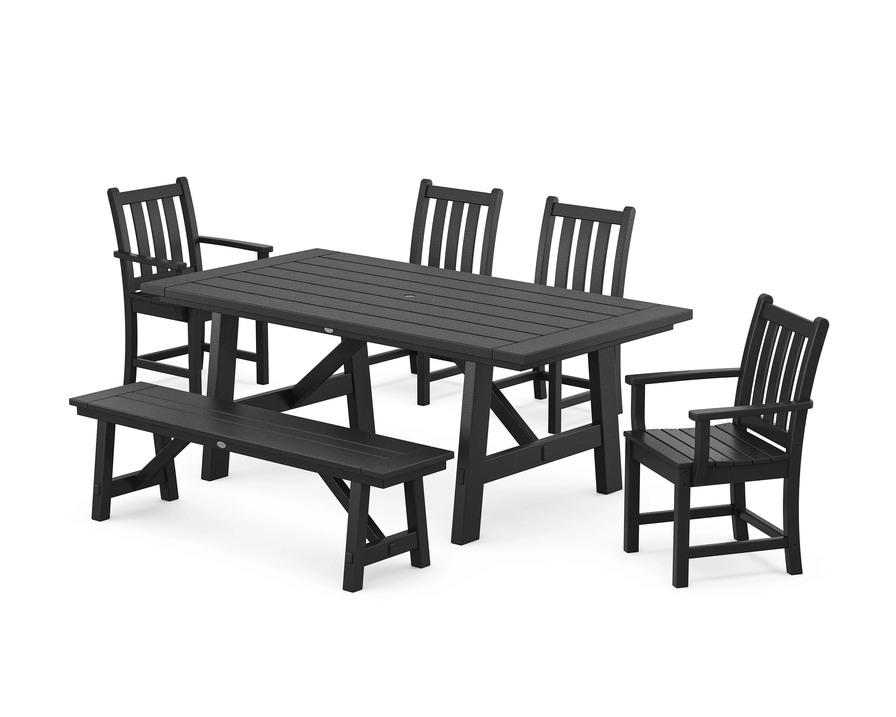 Traditional Garden 6-Piece Rustic Farmhouse Dining Set With Bench - Image 4