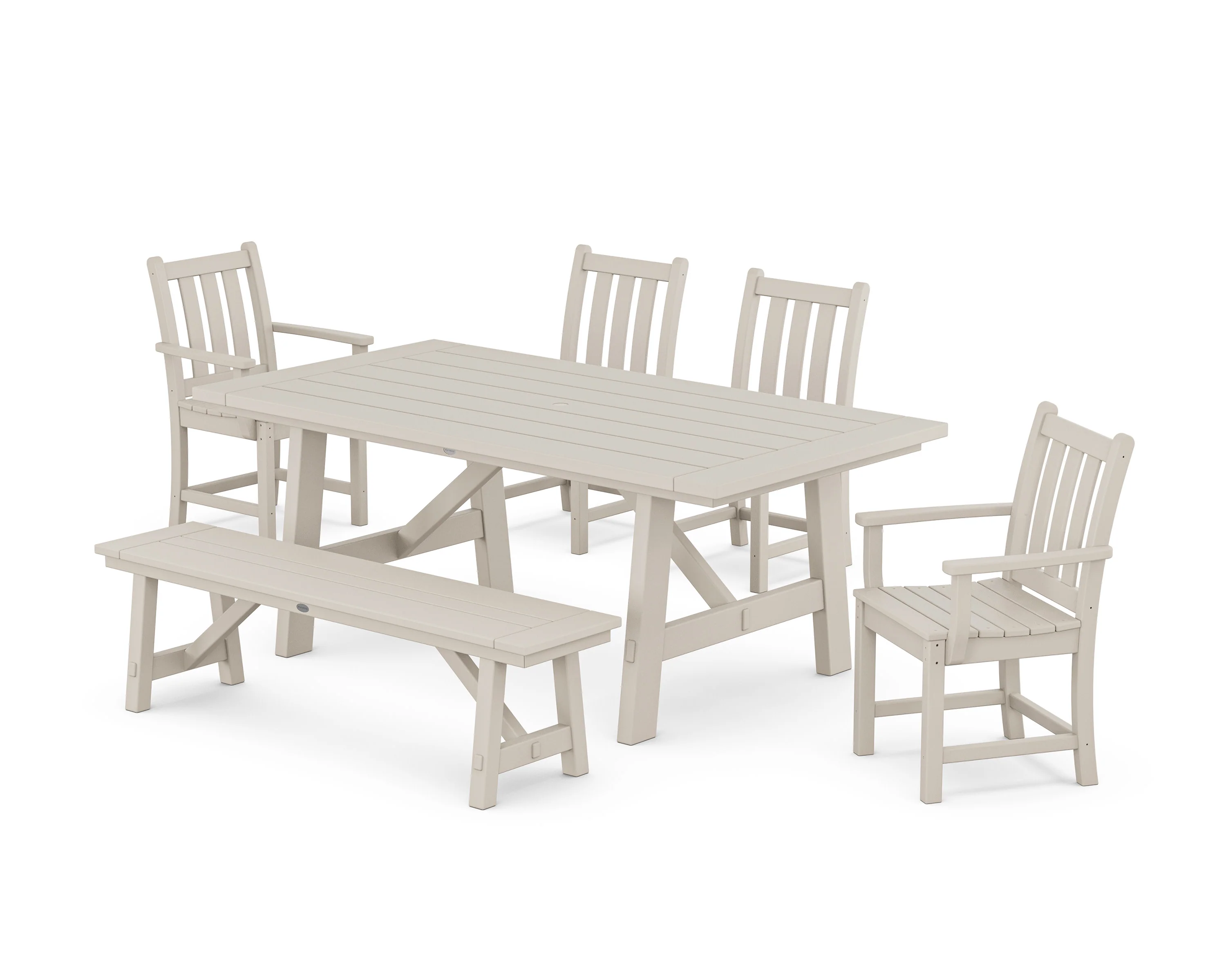 Traditional Garden 6-Piece Rustic Farmhouse Dining Set With Bench - Image 6
