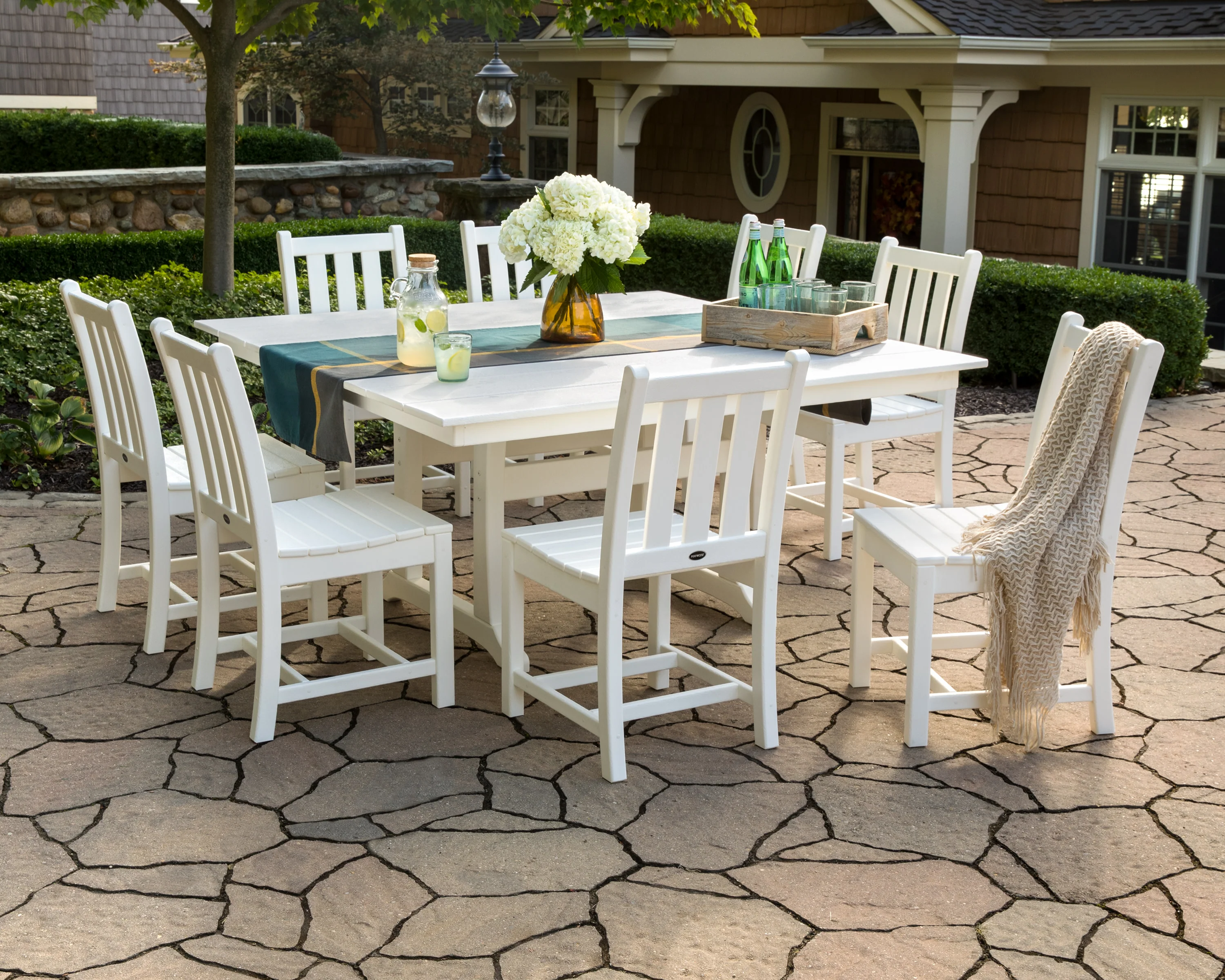Traditional Garden 9-Piece Farmhouse Trestle Dining Set - Image 3