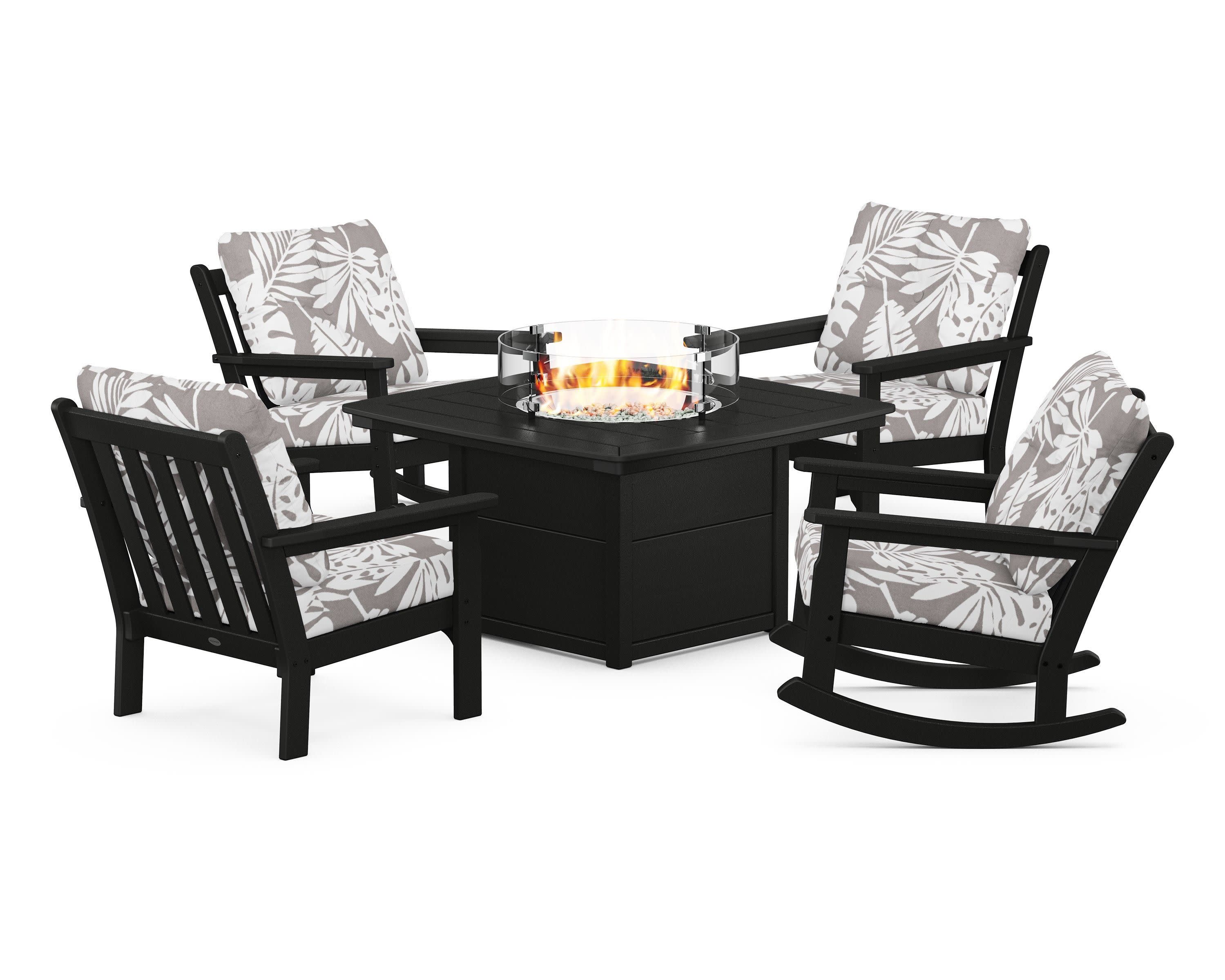 Vineyard 5-Piece Deep Seating Rocking Chair Conversation Set with Fire Pit Table - Image 201