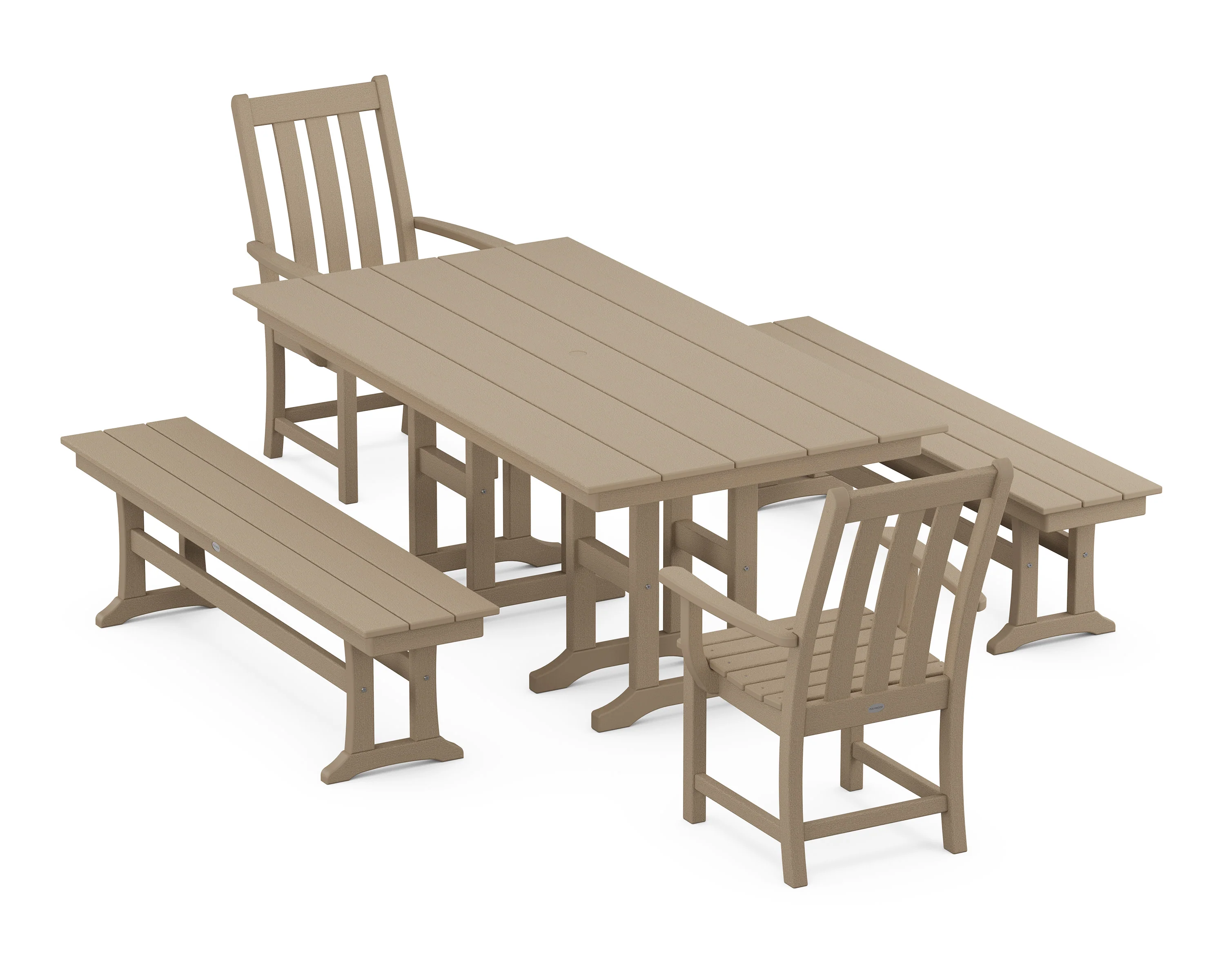 Vineyard 5-Piece Farmhouse Dining Set with Benches - Image 11