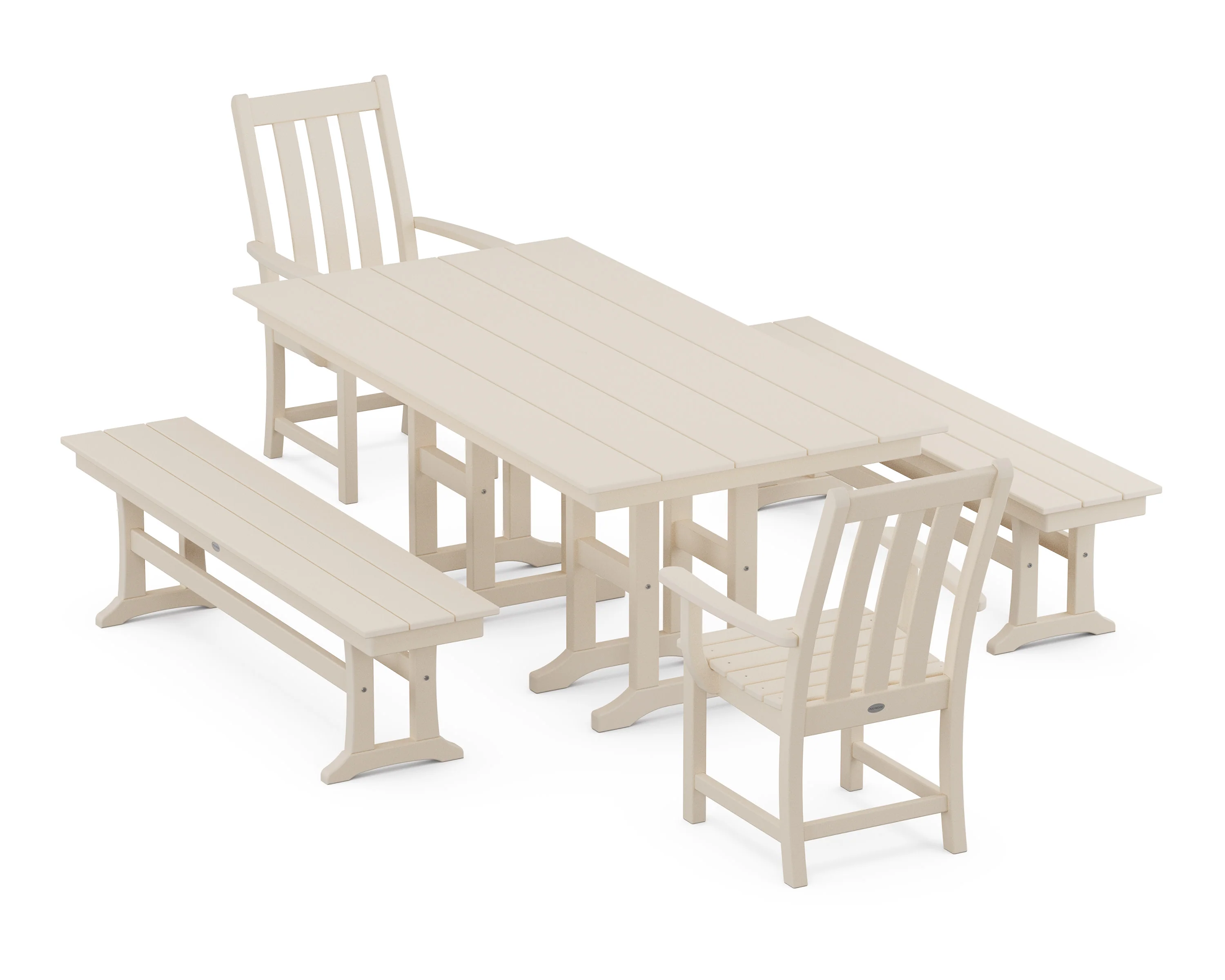 Vineyard 5-Piece Farmhouse Dining Set with Benches - Image 5