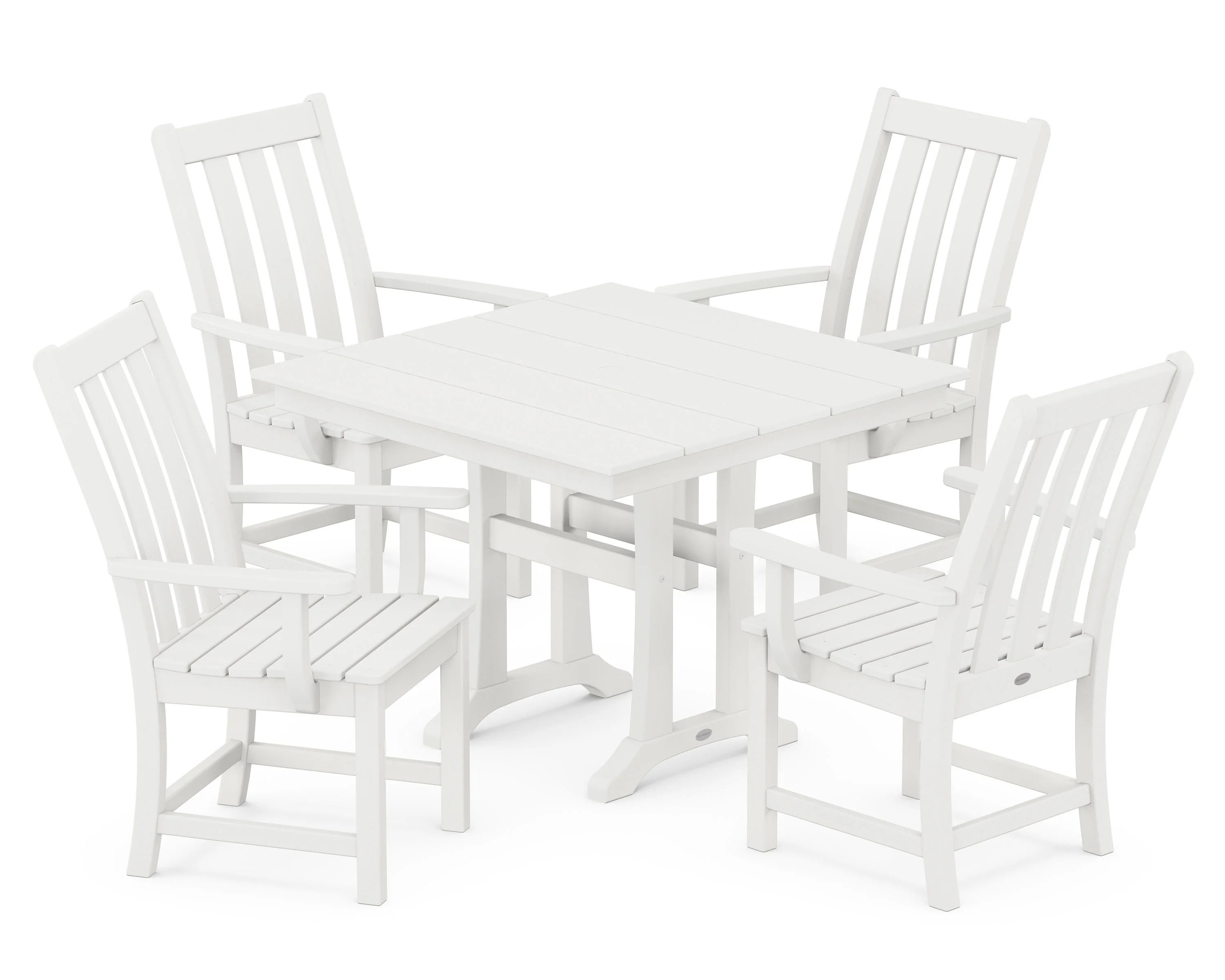 Vineyard 5-Piece Farmhouse Trestle Arm Chair Dining Set - Image 10