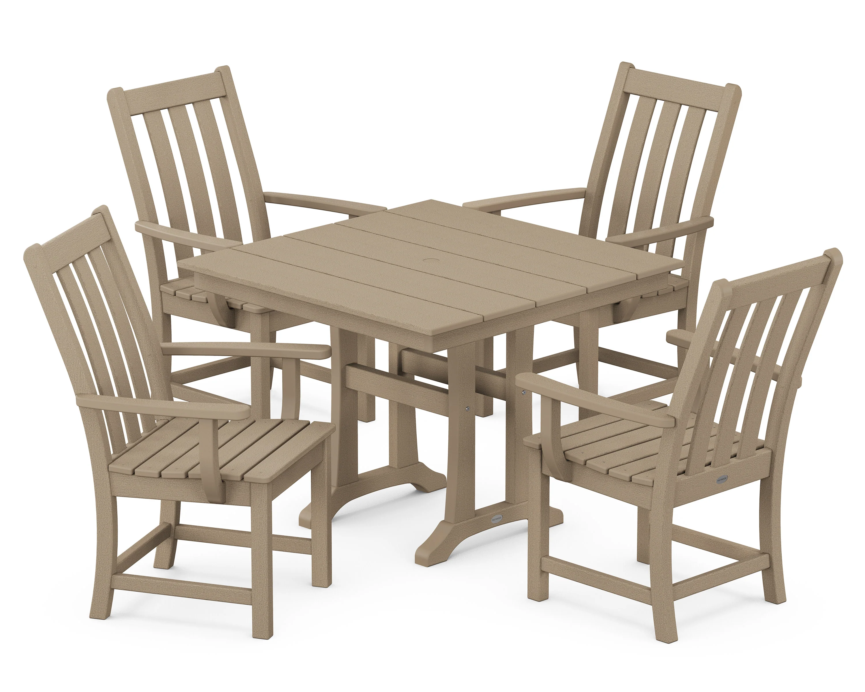 Vineyard 5-Piece Farmhouse Trestle Arm Chair Dining Set - Image 11