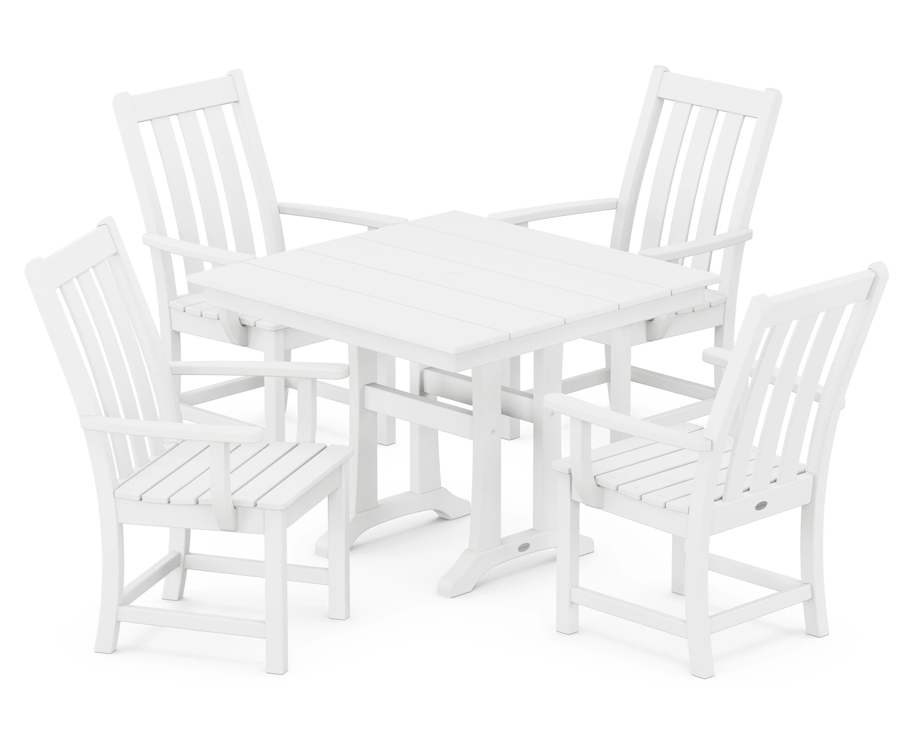 Vineyard 5-Piece Farmhouse Trestle Arm Chair Dining Set - Image 12