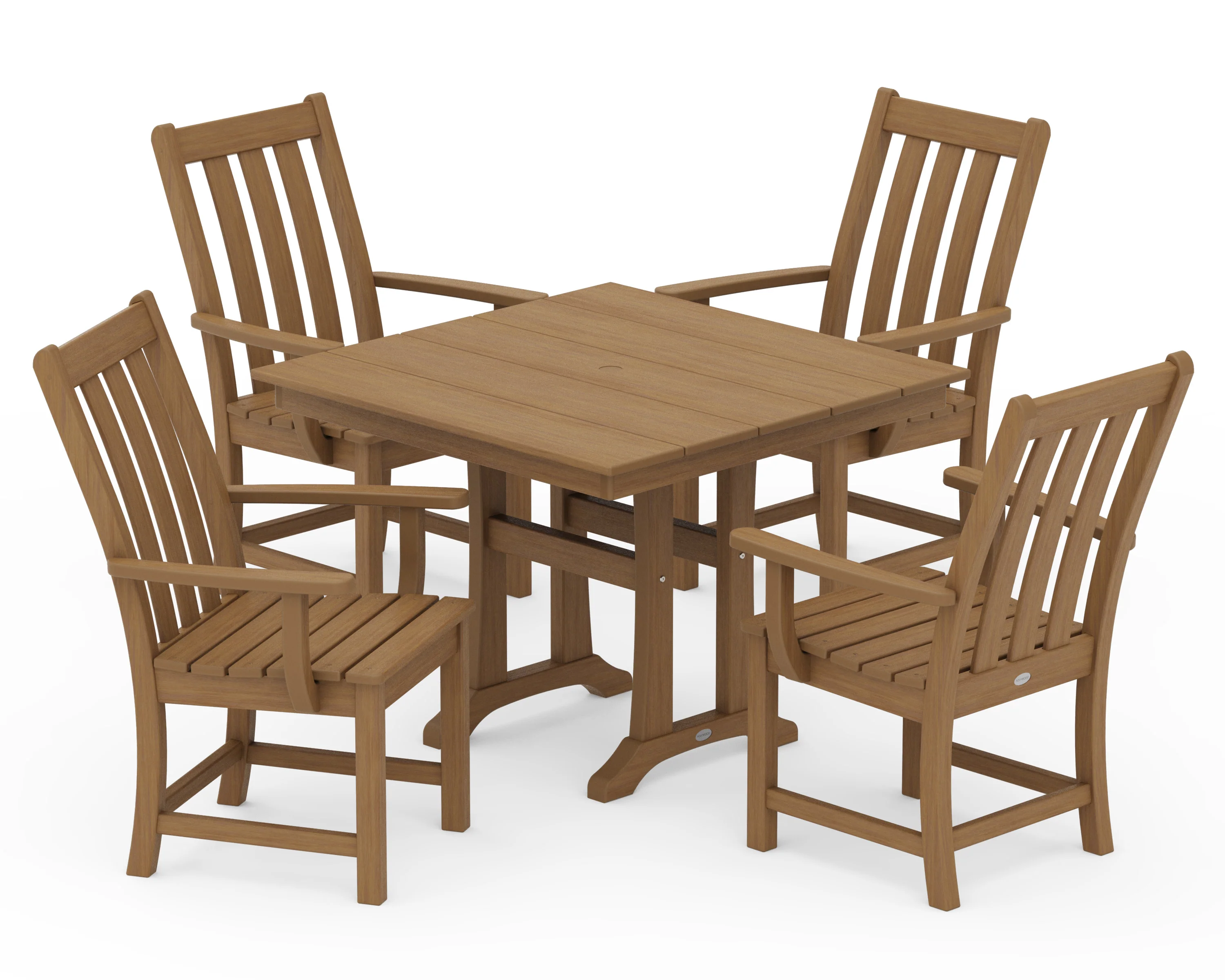 Vineyard 5-Piece Farmhouse Trestle Arm Chair Dining Set - Image 13