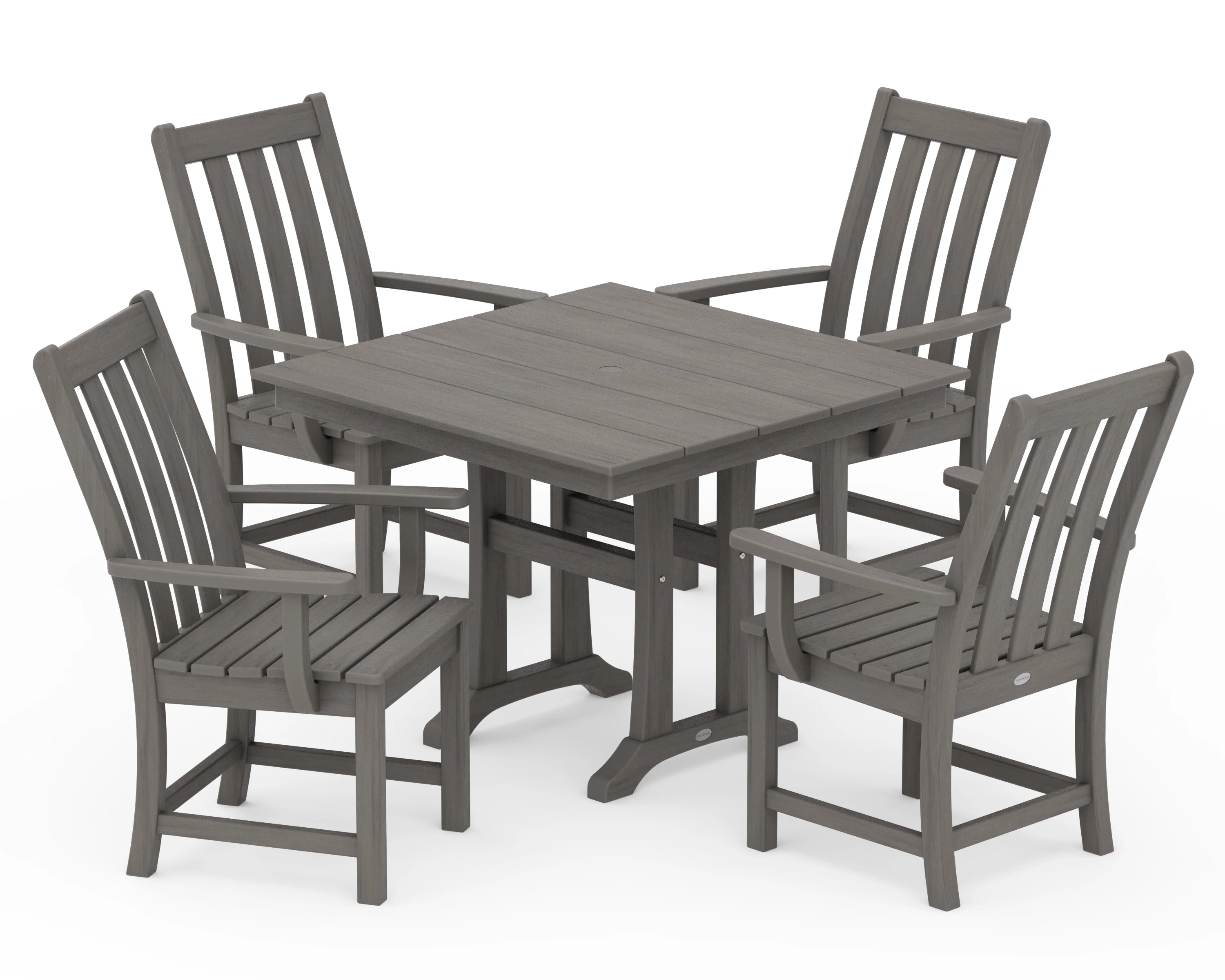 Vineyard 5-Piece Farmhouse Trestle Arm Chair Dining Set - Image 14