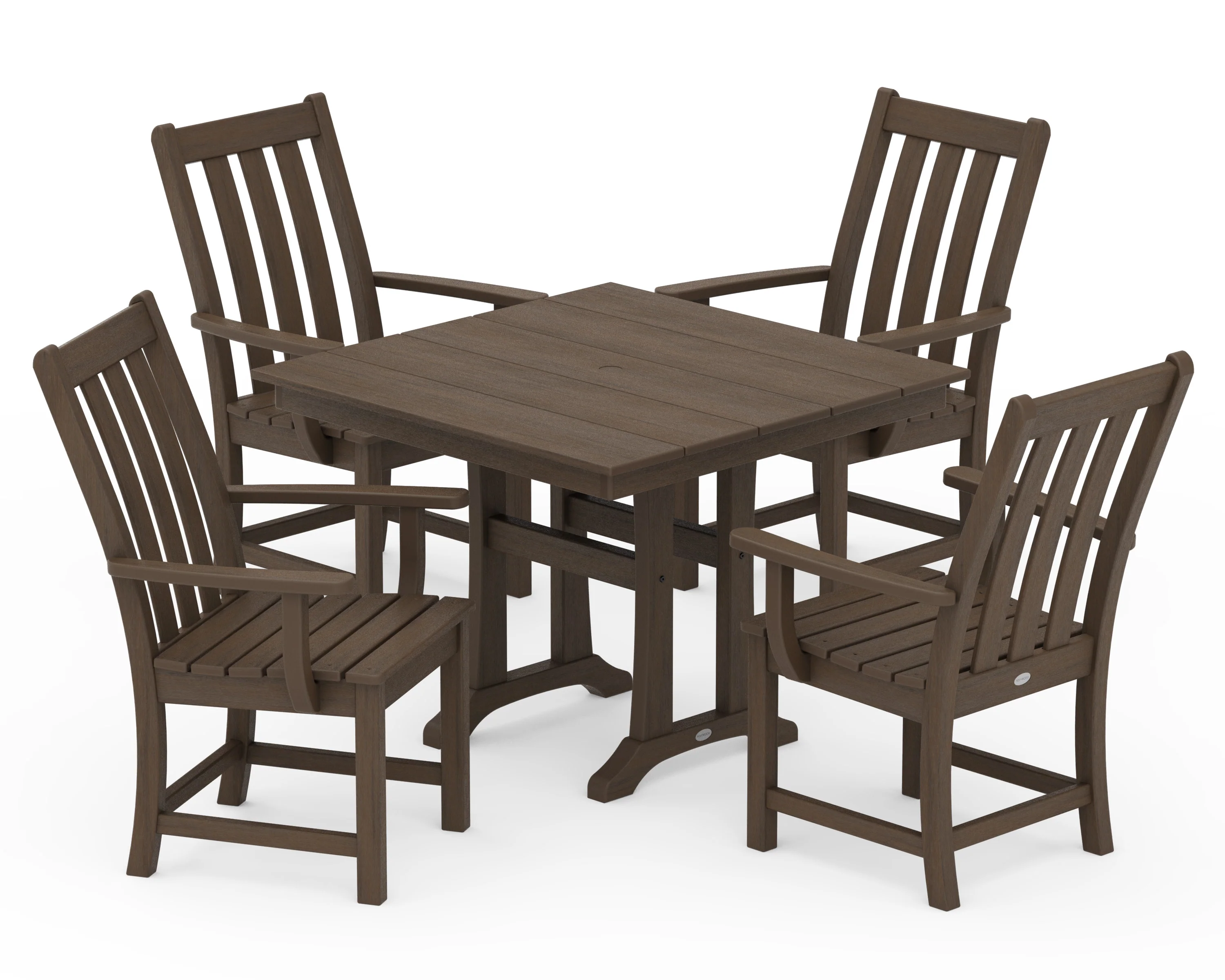 Vineyard 5-Piece Farmhouse Trestle Arm Chair Dining Set - Image 15