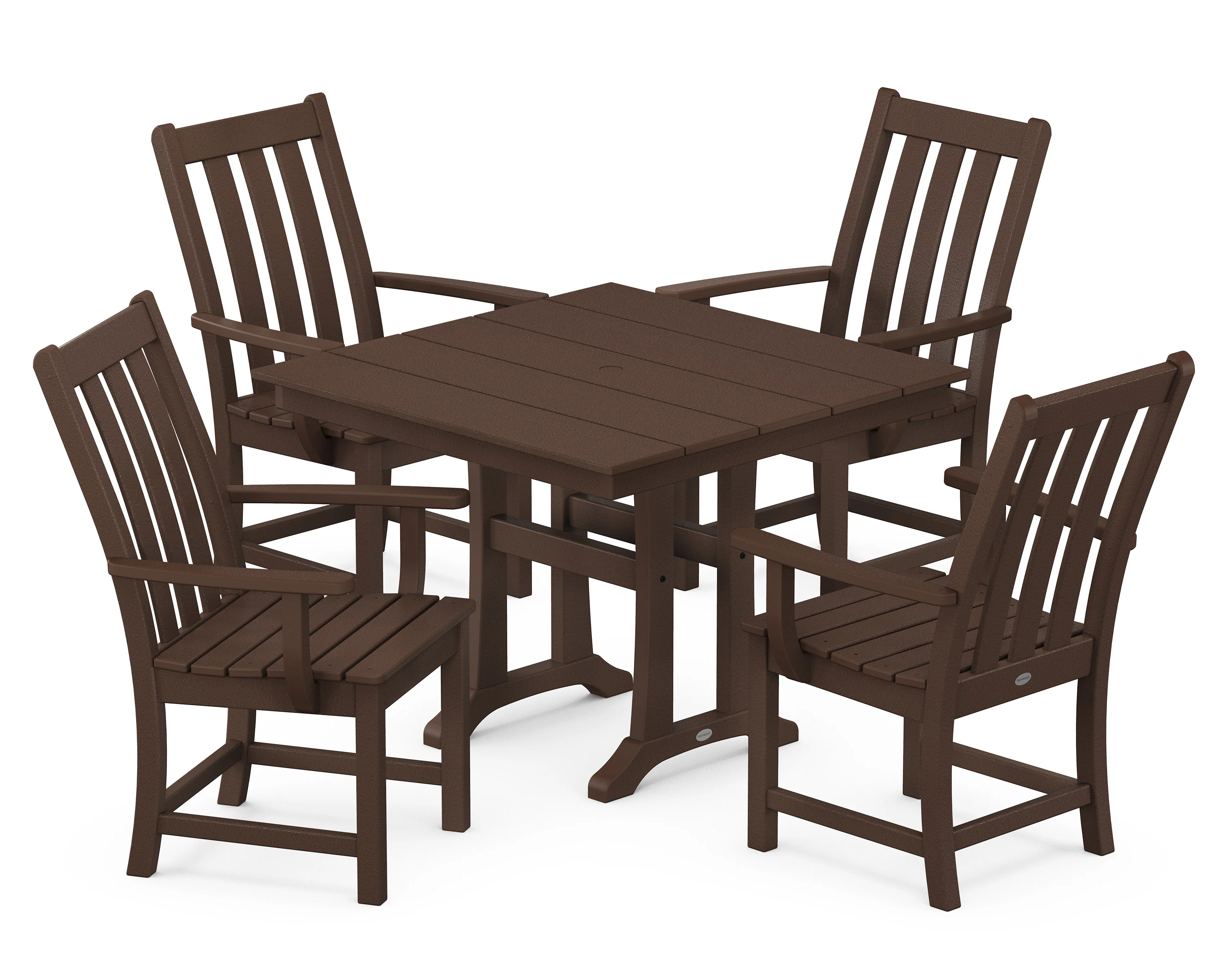 Vineyard 5-Piece Farmhouse Trestle Arm Chair Dining Set - Image 4