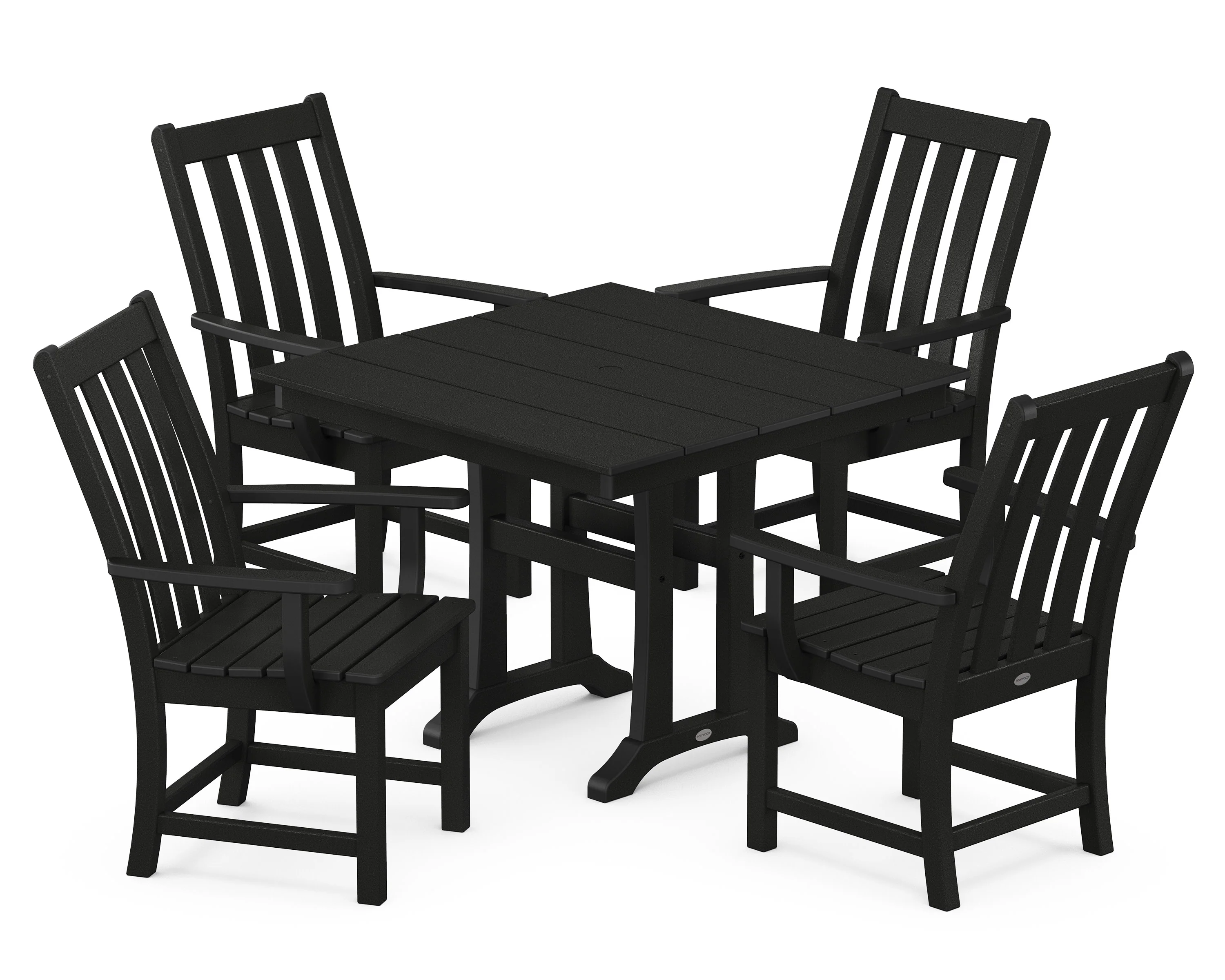 Vineyard 5-Piece Farmhouse Trestle Arm Chair Dining Set - Image 5