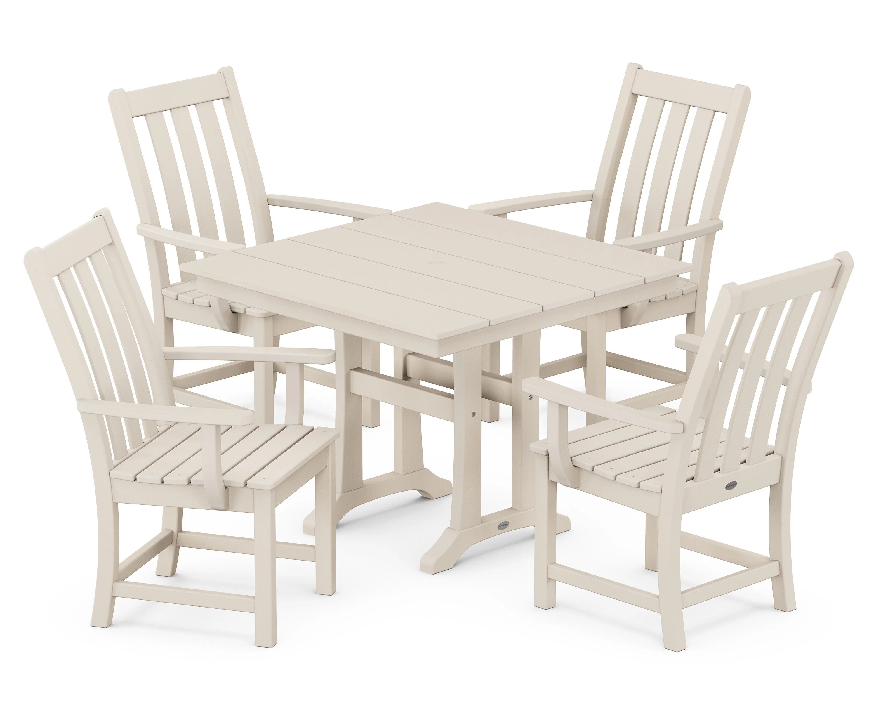 Vineyard 5-Piece Farmhouse Trestle Arm Chair Dining Set - Image 7