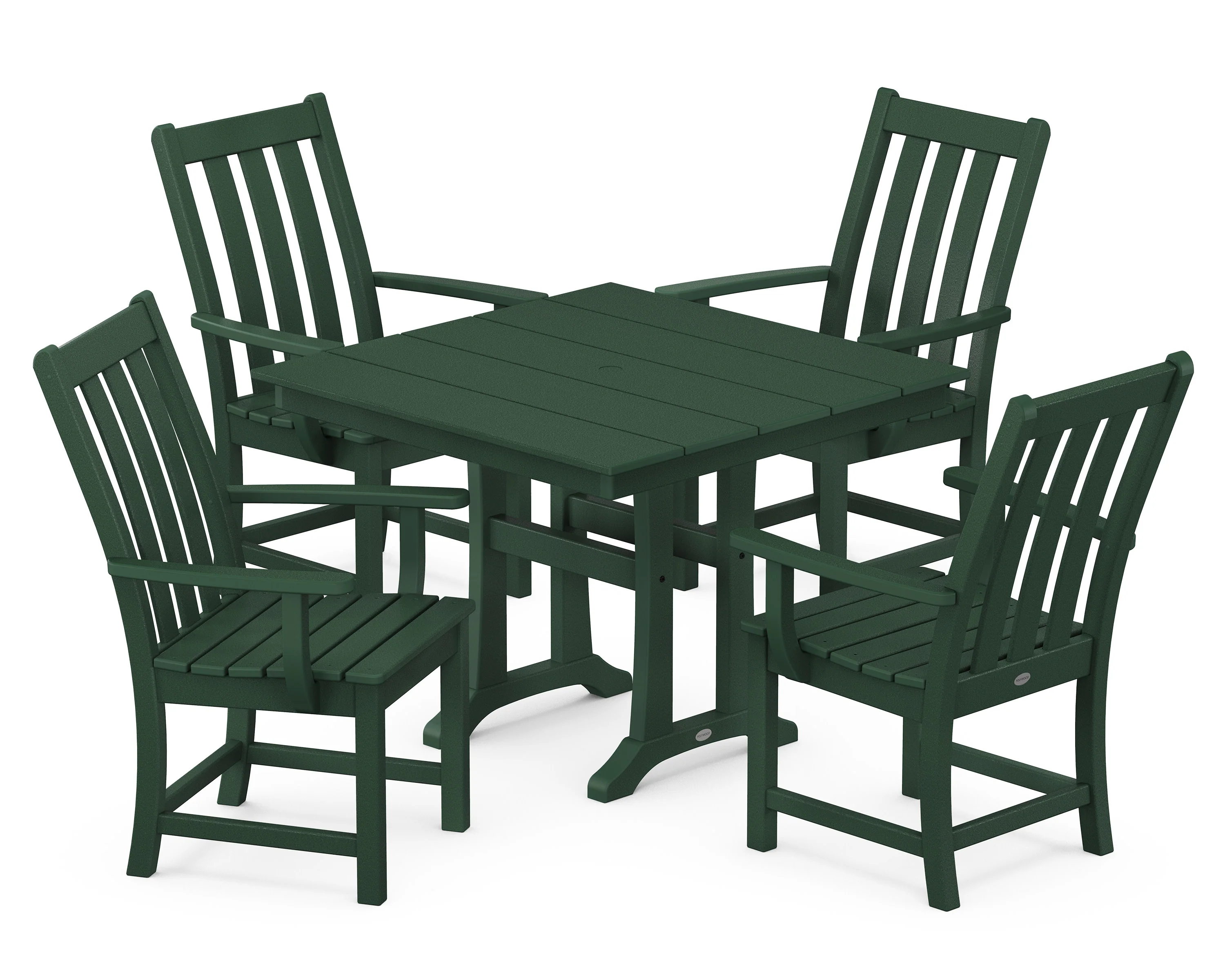 Vineyard 5-Piece Farmhouse Trestle Arm Chair Dining Set - Image 8