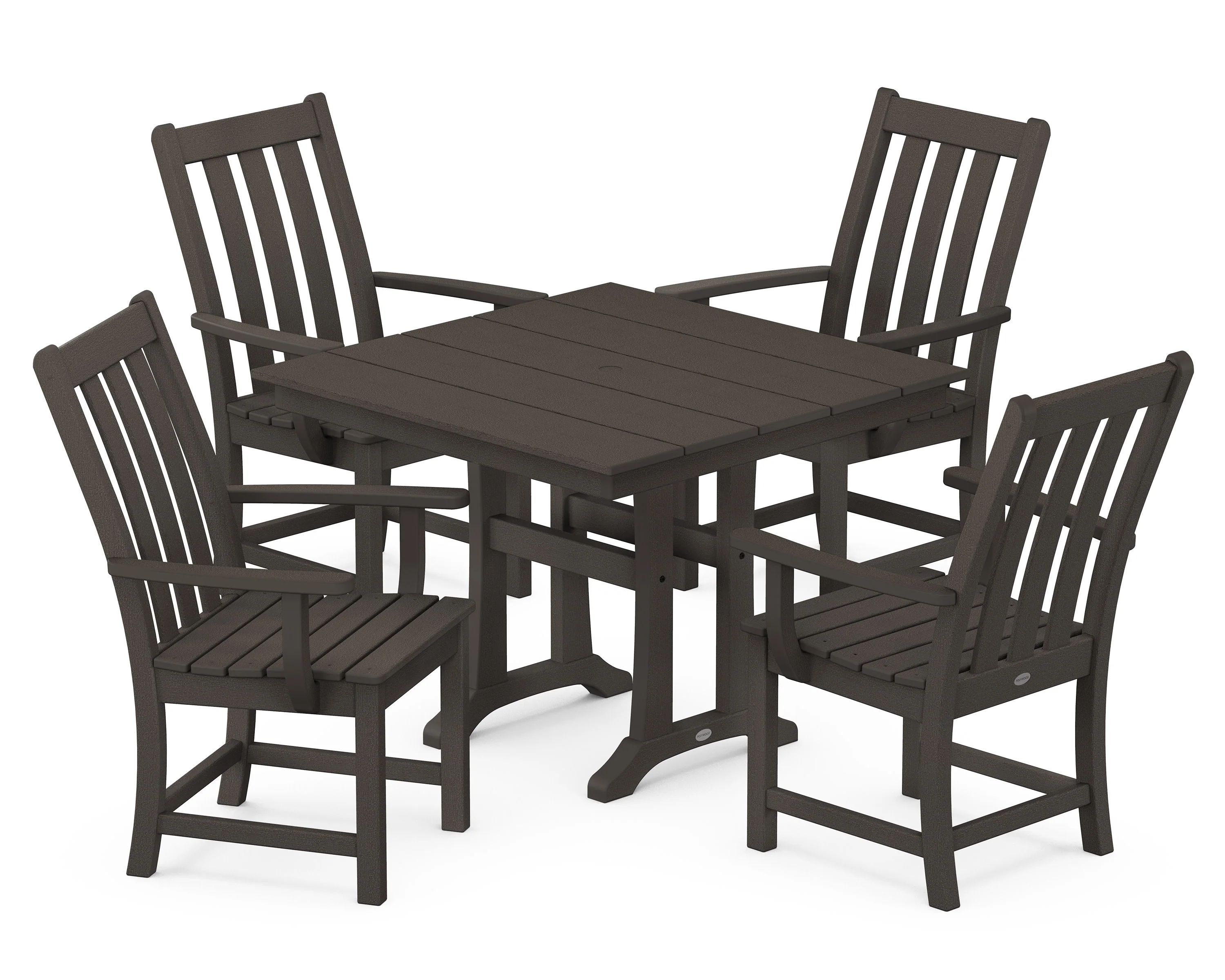 Vineyard 5-Piece Farmhouse Trestle Arm Chair Dining Set - Image 9