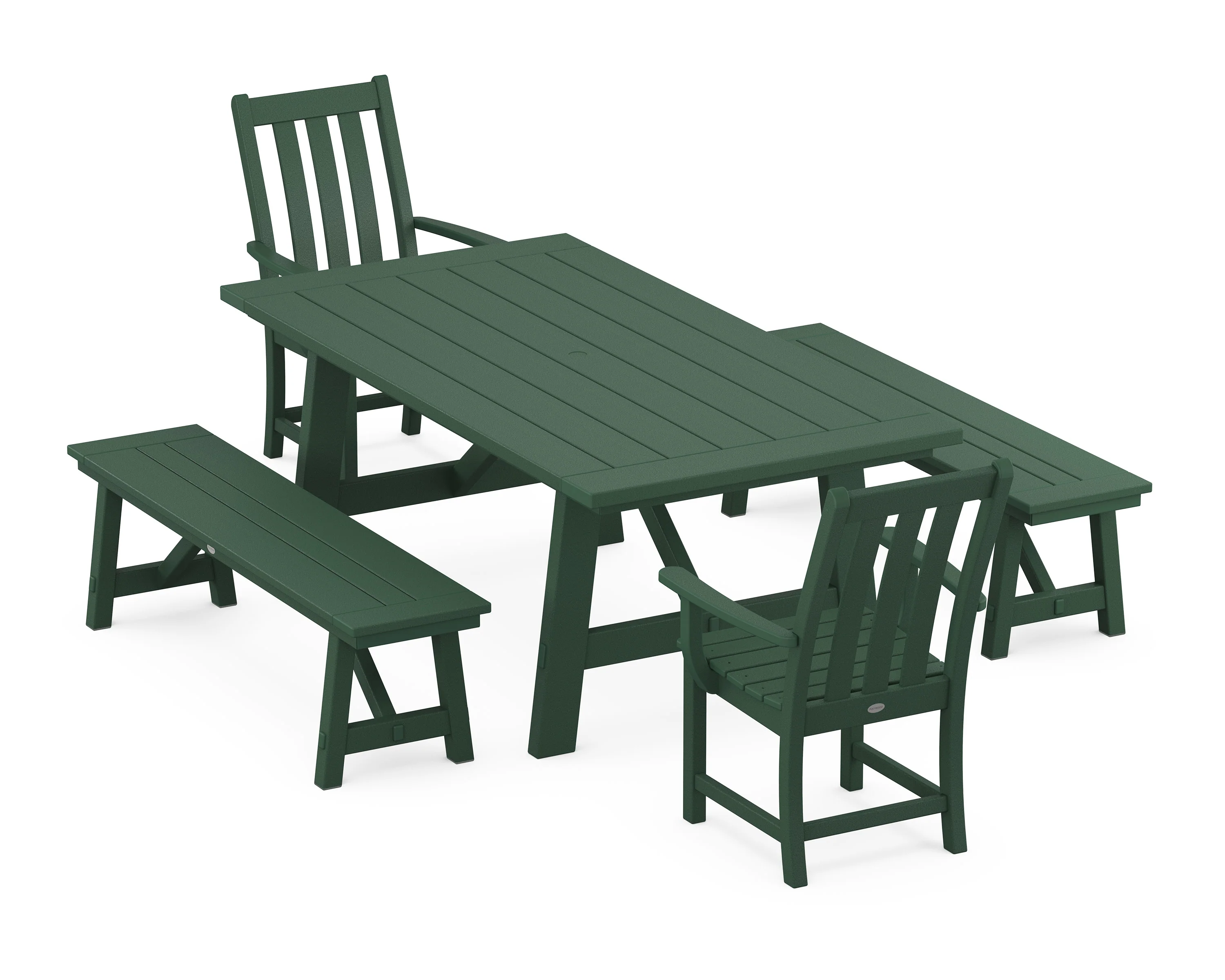 Vineyard 5-Piece Rustic Farmhouse Dining Set With Benches - Image 10