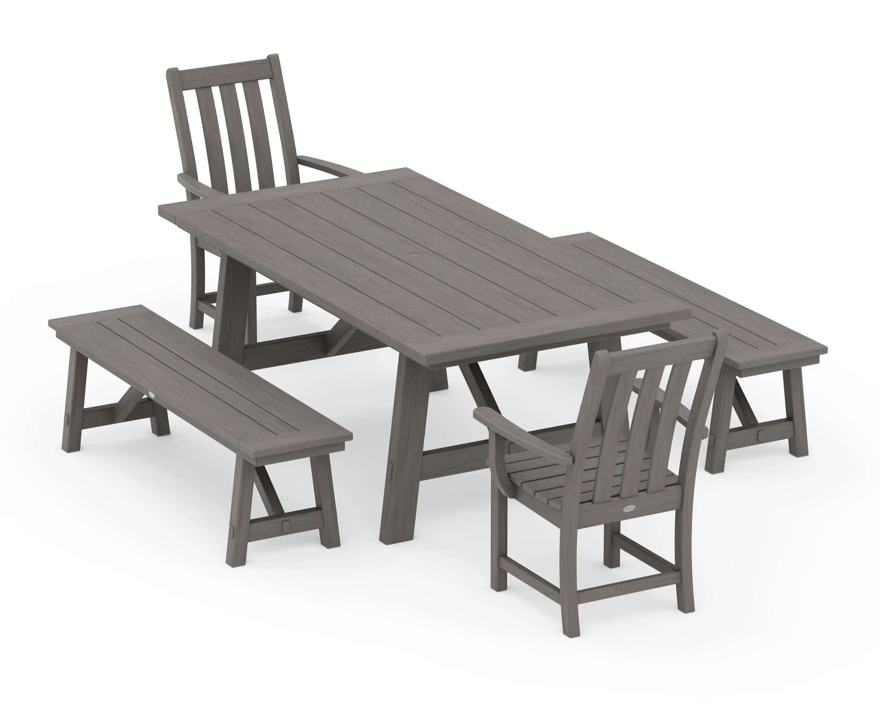 Vineyard 5-Piece Rustic Farmhouse Dining Set With Benches - Image 14