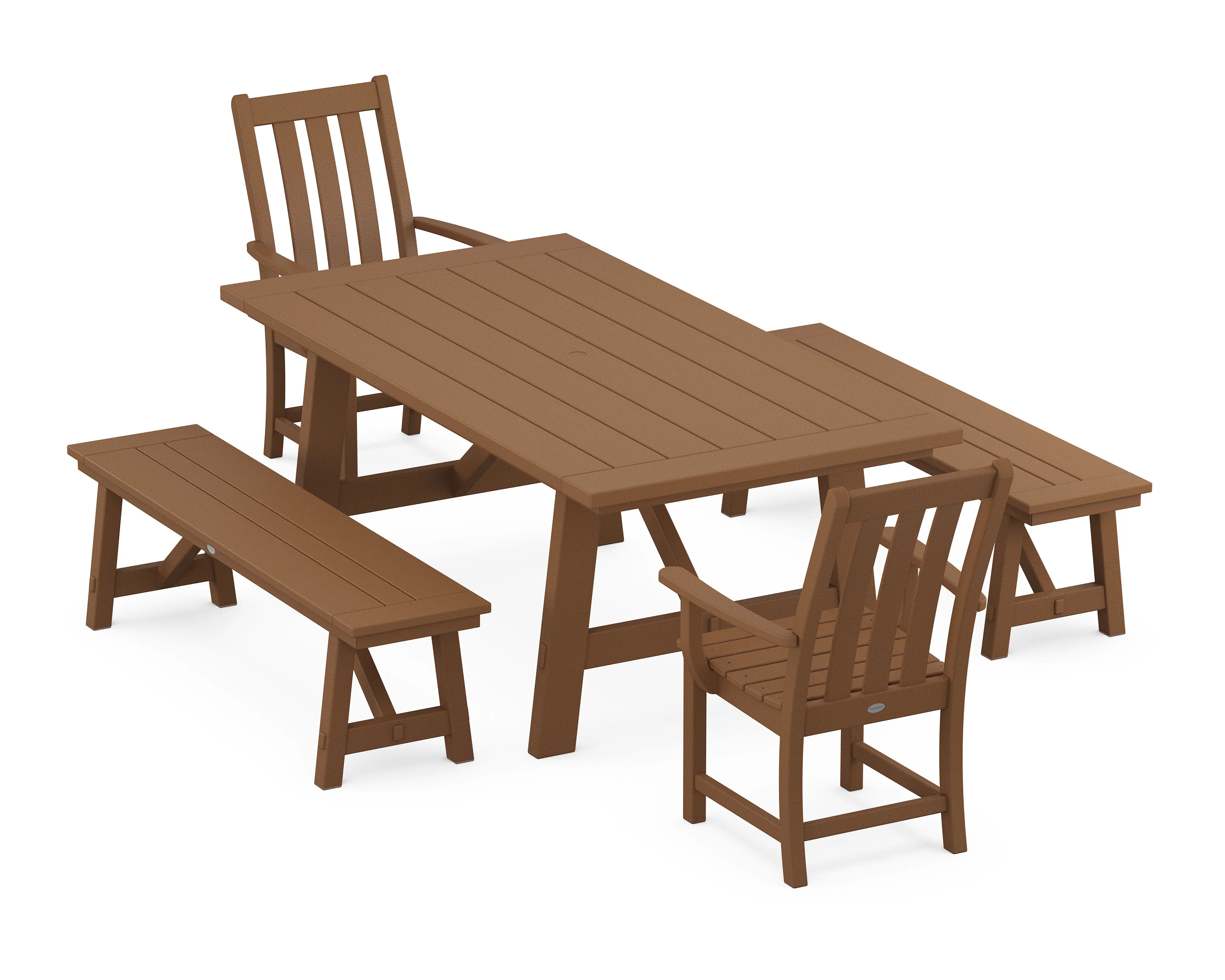 Vineyard 5-Piece Rustic Farmhouse Dining Set With Benches - Image 4
