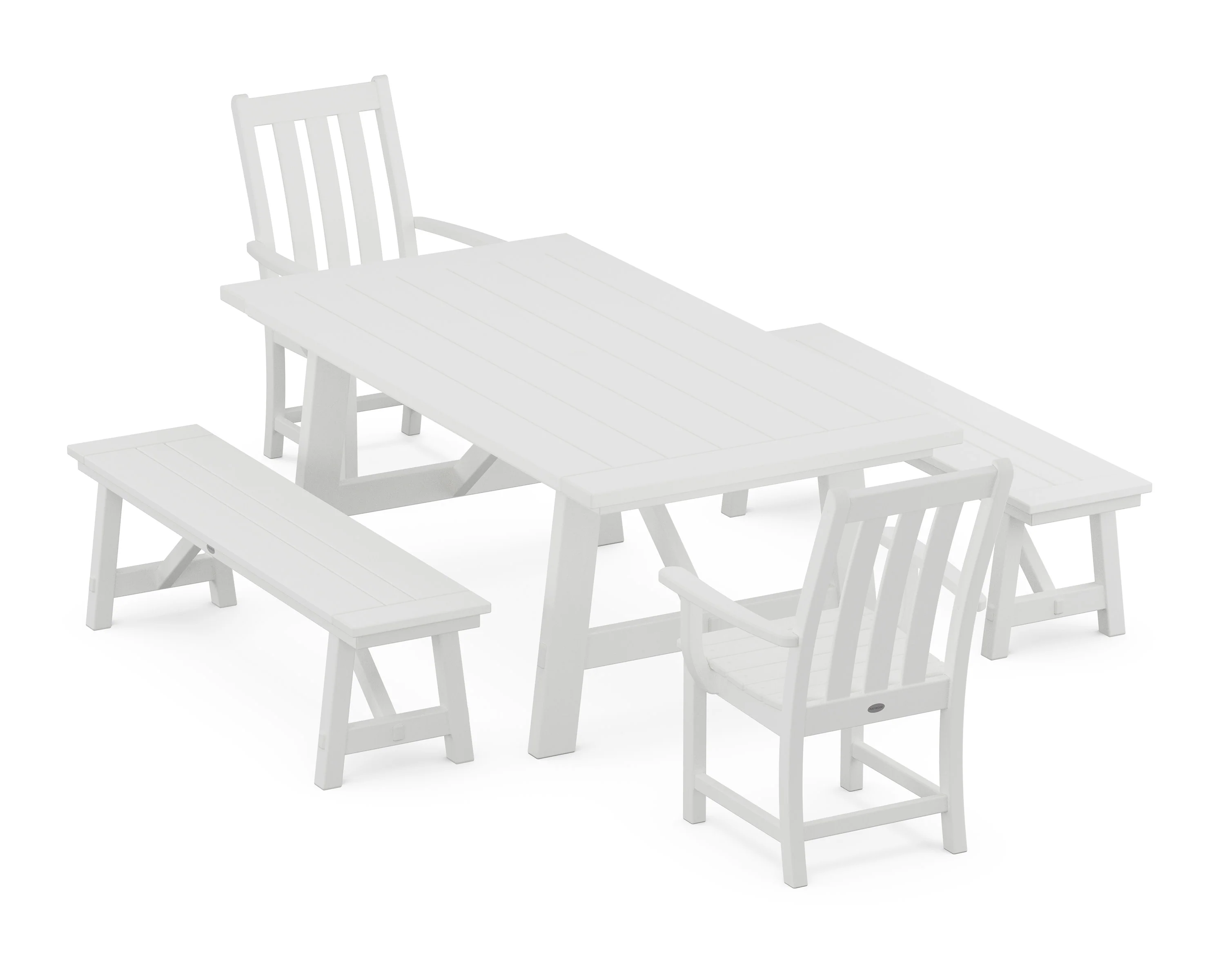 Vineyard 5-Piece Rustic Farmhouse Dining Set With Benches - Image 8