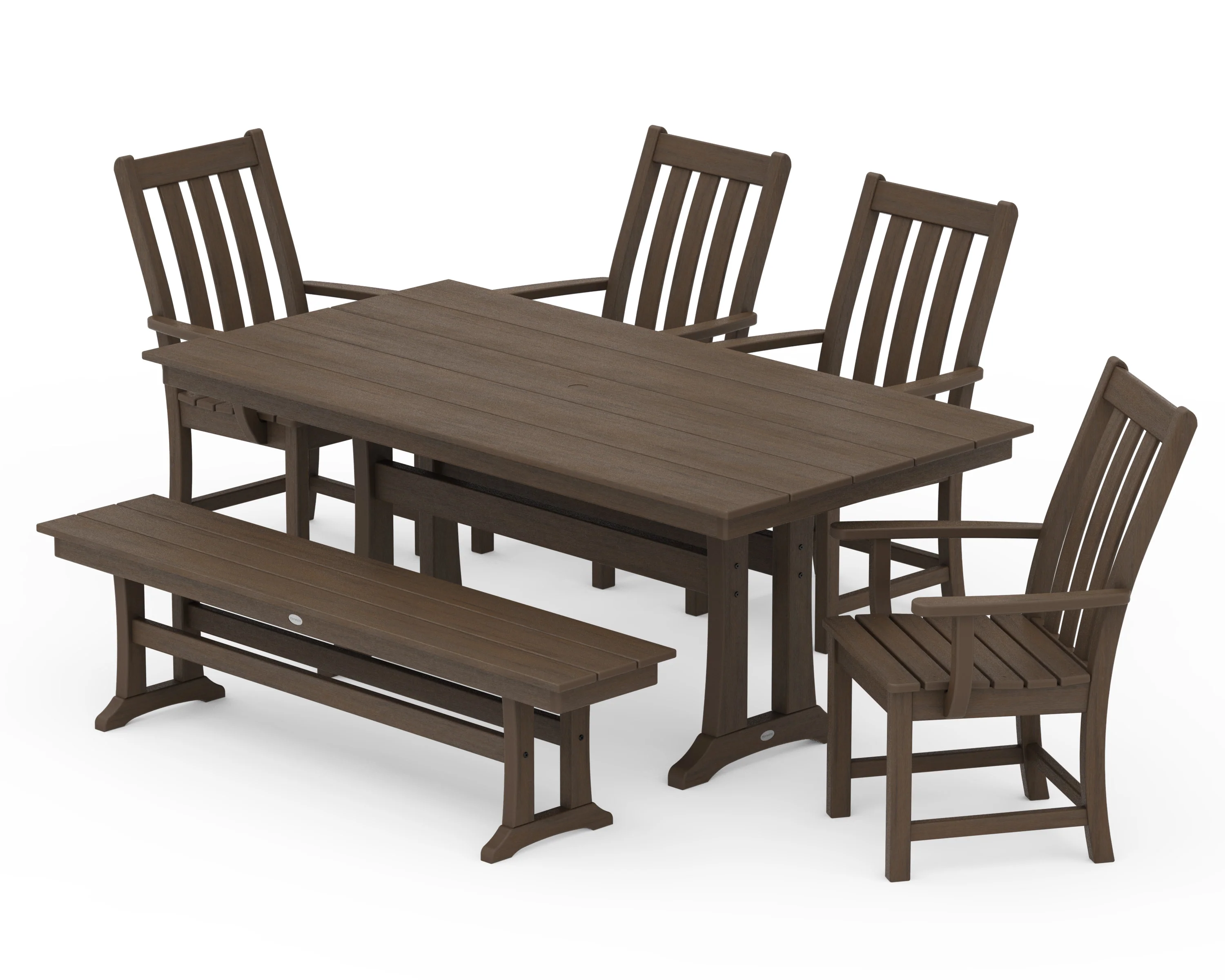 Vineyard 6-Piece Arm Chair Farmhouse Dining Set with Trestle Legs and Bench - Image 12