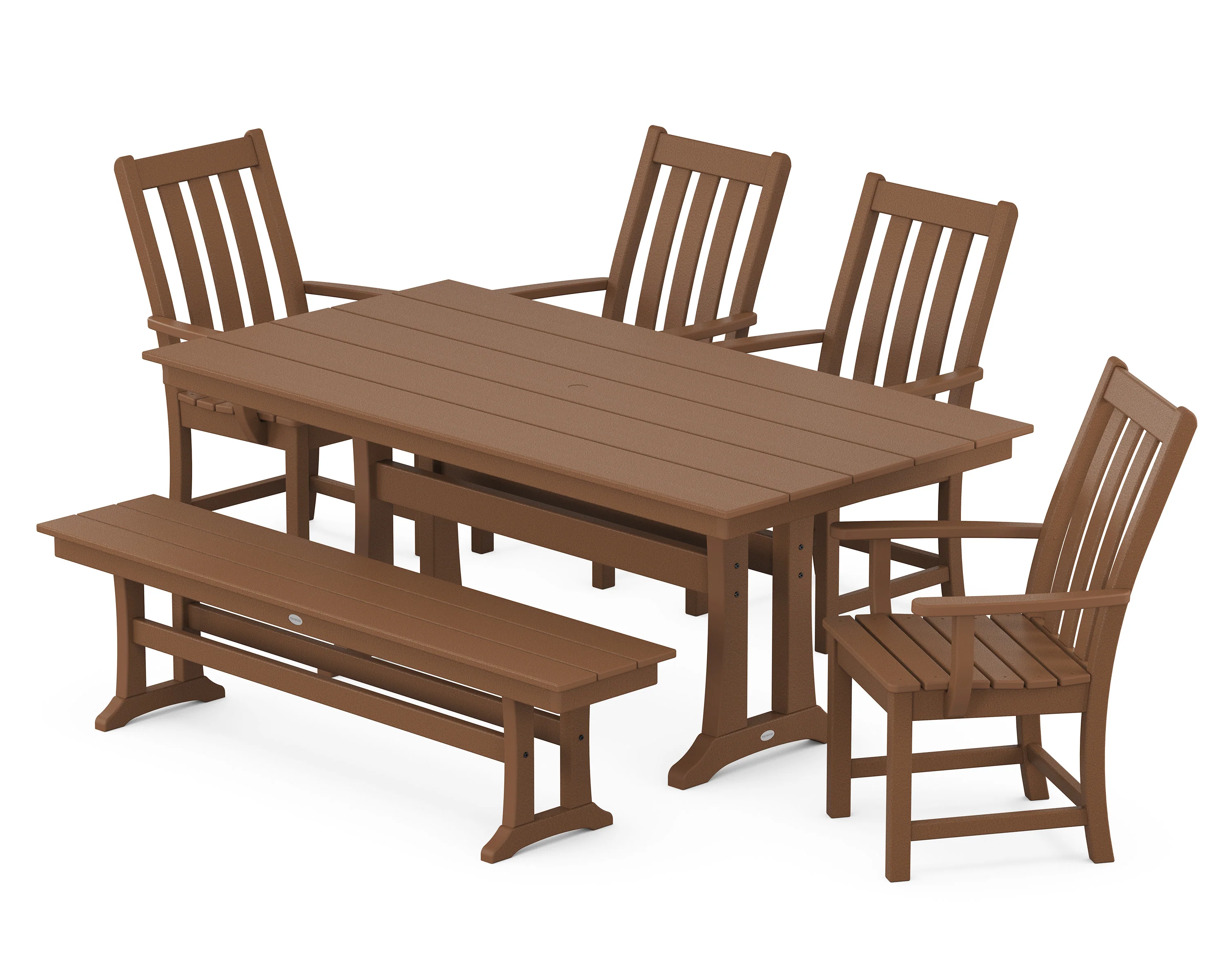 Vineyard 6-Piece Arm Chair Farmhouse Dining Set with Trestle Legs and Bench - Image 4
