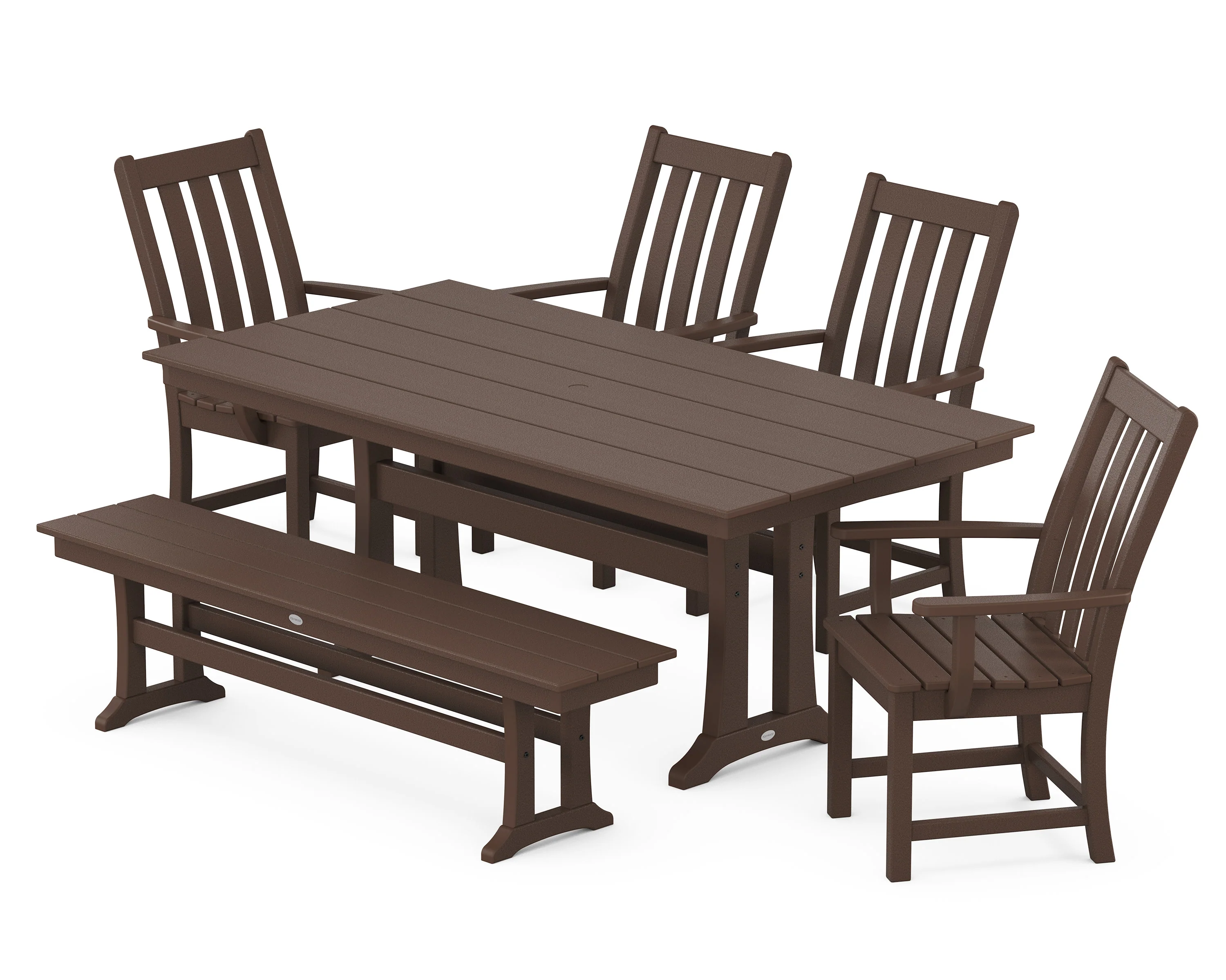 Vineyard 6-Piece Arm Chair Farmhouse Dining Set with Trestle Legs and Bench - Image 6