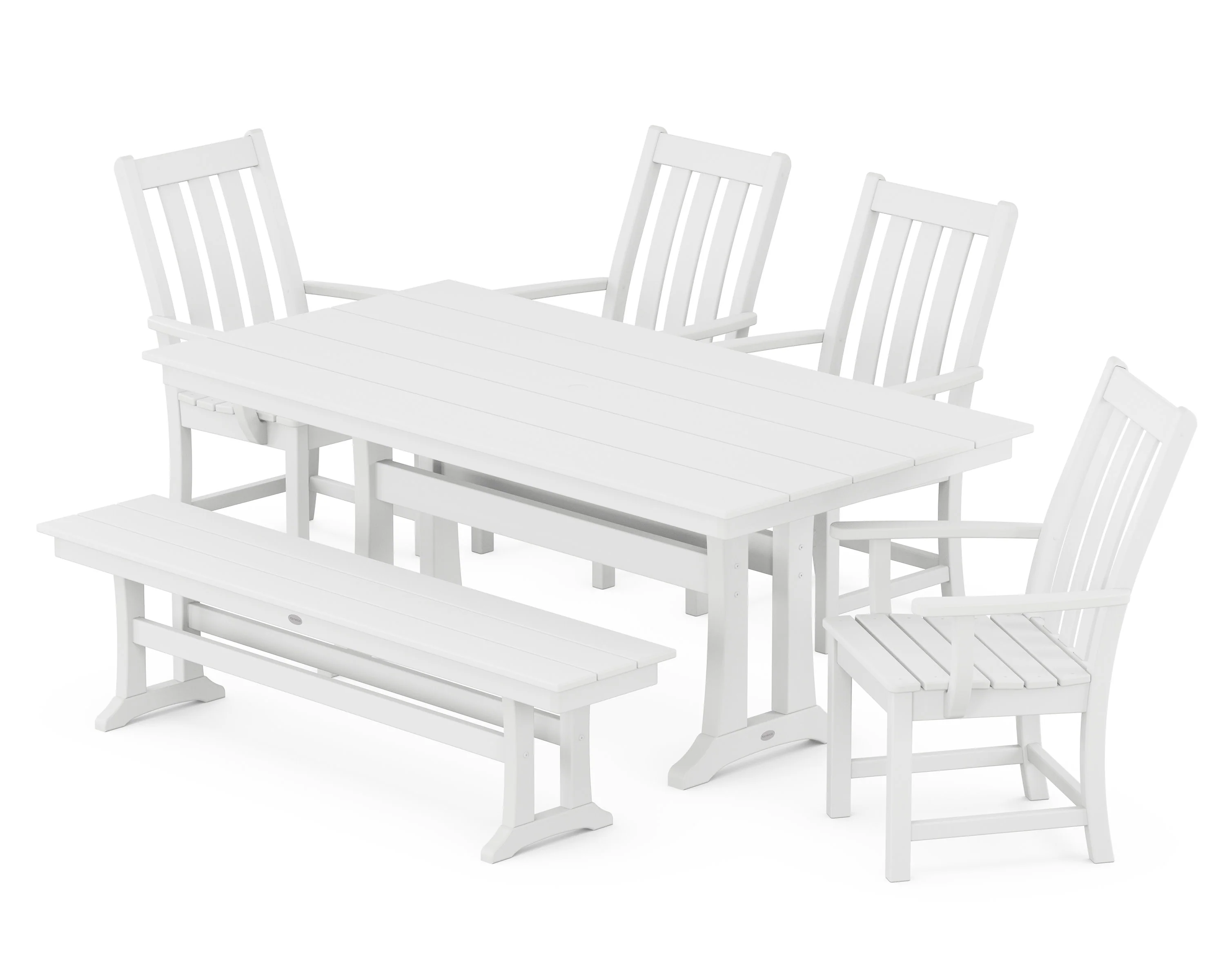 Vineyard 6-Piece Arm Chair Farmhouse Dining Set with Trestle Legs and Bench - Image 8