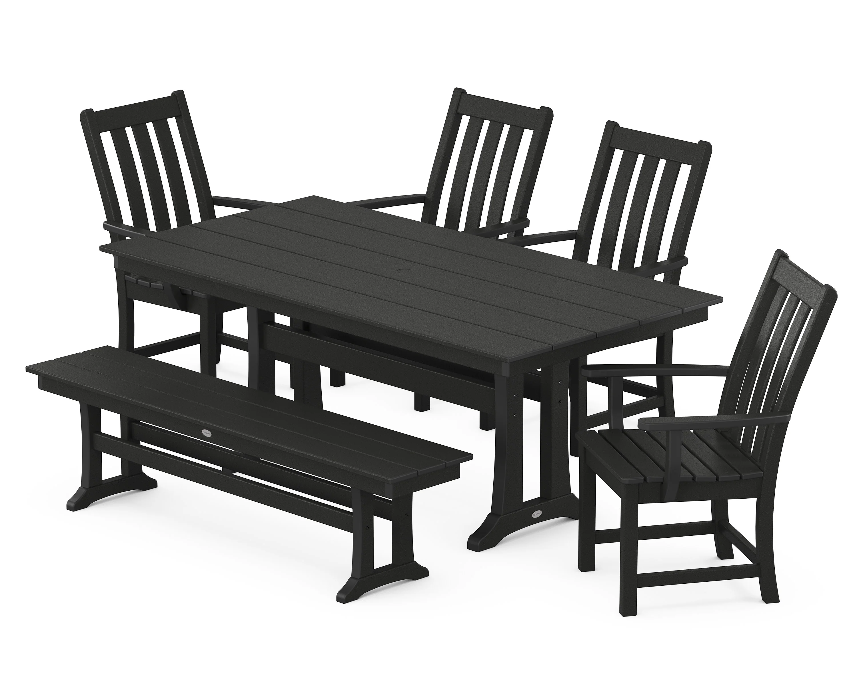 Vineyard 6-Piece Arm Chair Farmhouse Dining Set with Trestle Legs and Bench - Image 9