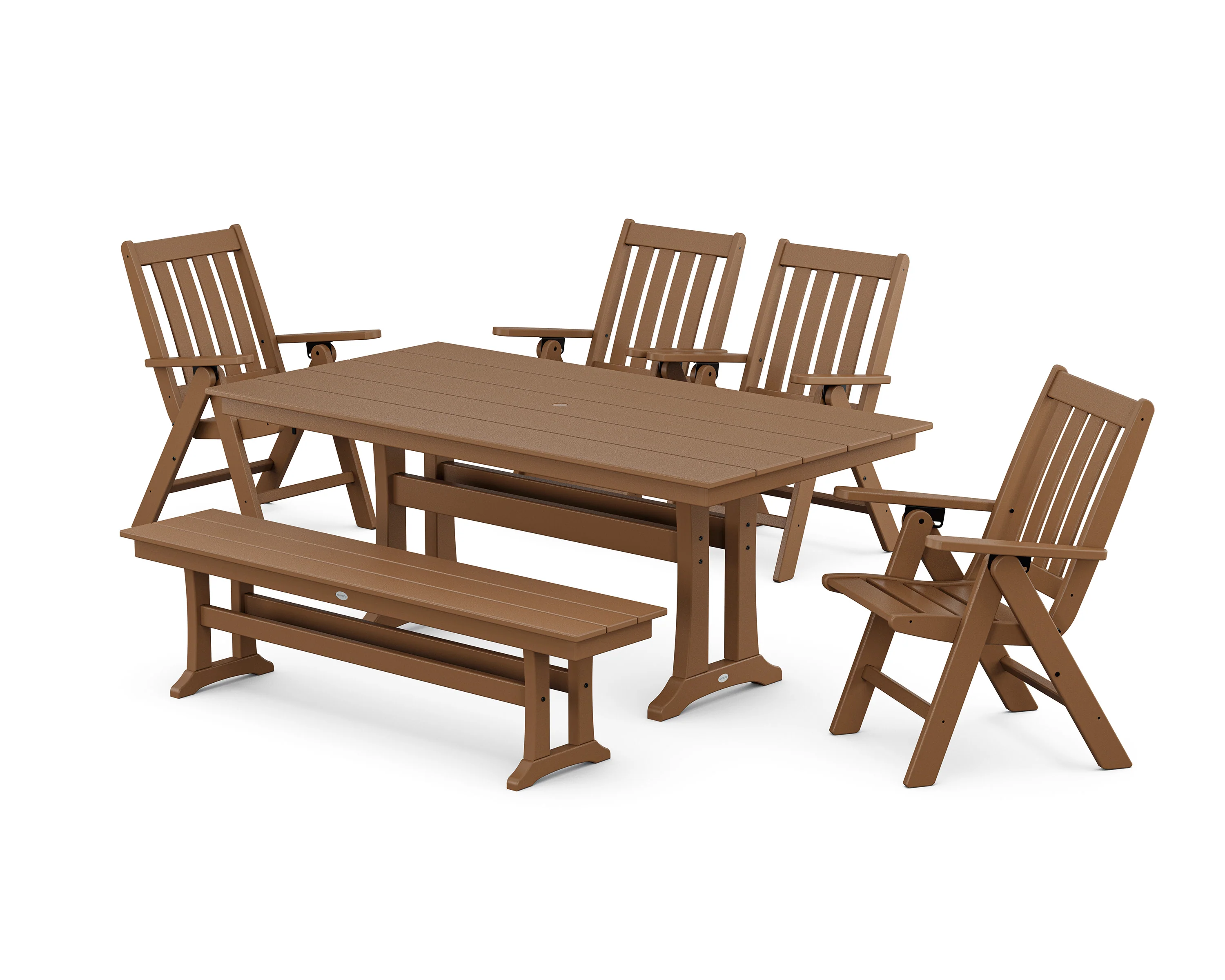 Vineyard 6-Piece Folding Chair Farmhouse Dining Set with Trestle Legs and Bench - Image 10