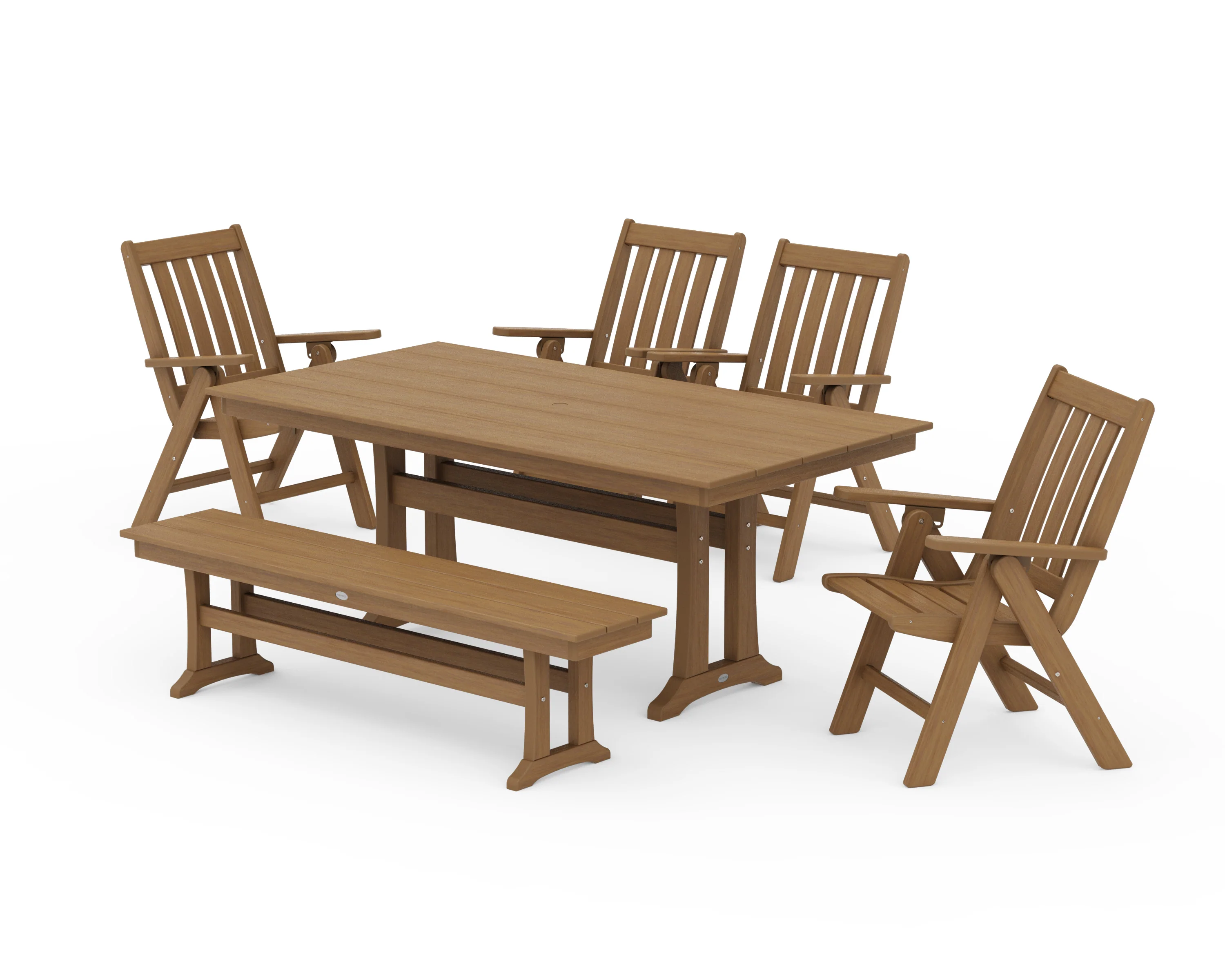 Vineyard 6-Piece Folding Chair Farmhouse Dining Set with Trestle Legs and Bench - Image 11