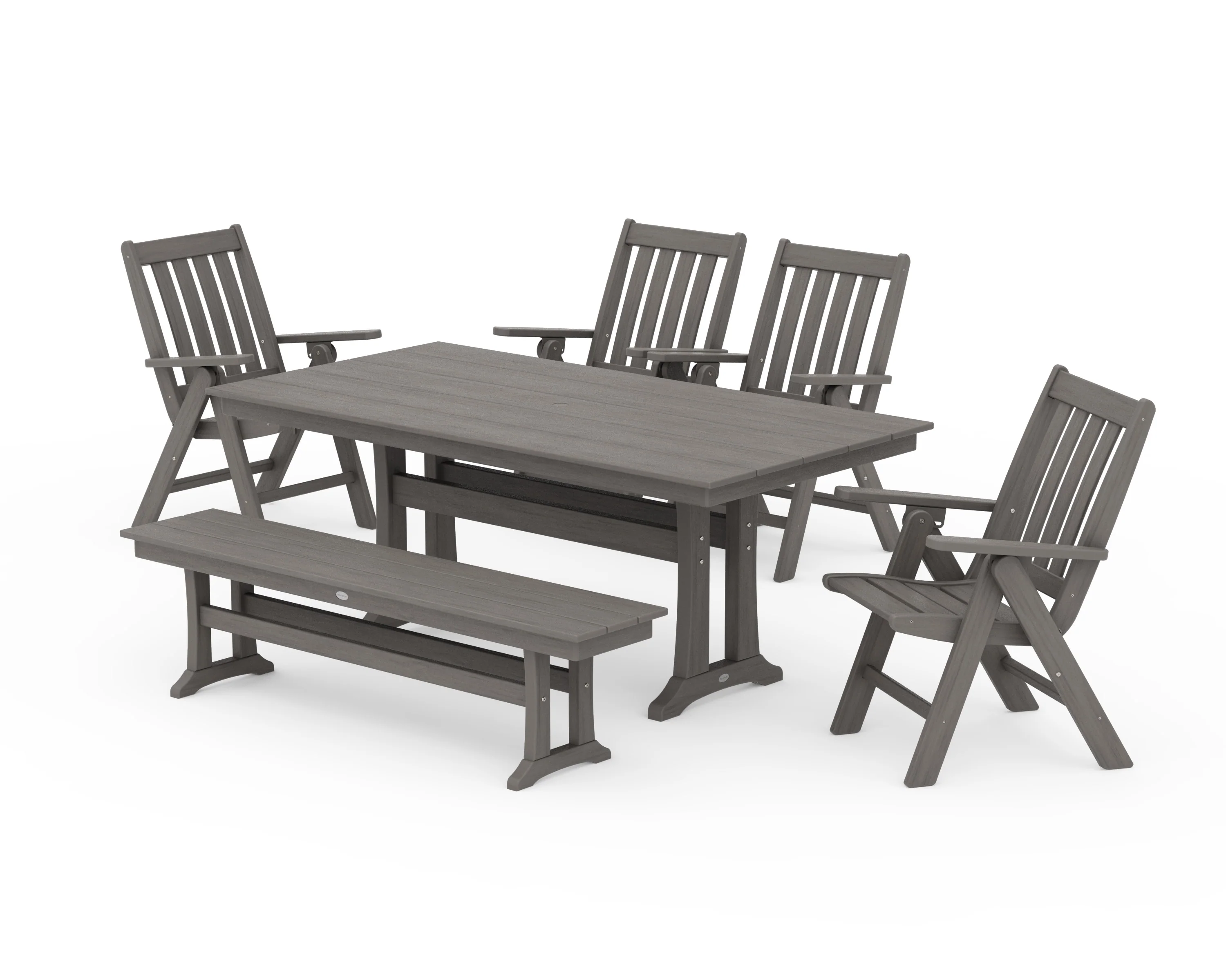 Vineyard 6-Piece Folding Chair Farmhouse Dining Set with Trestle Legs and Bench - Image 12