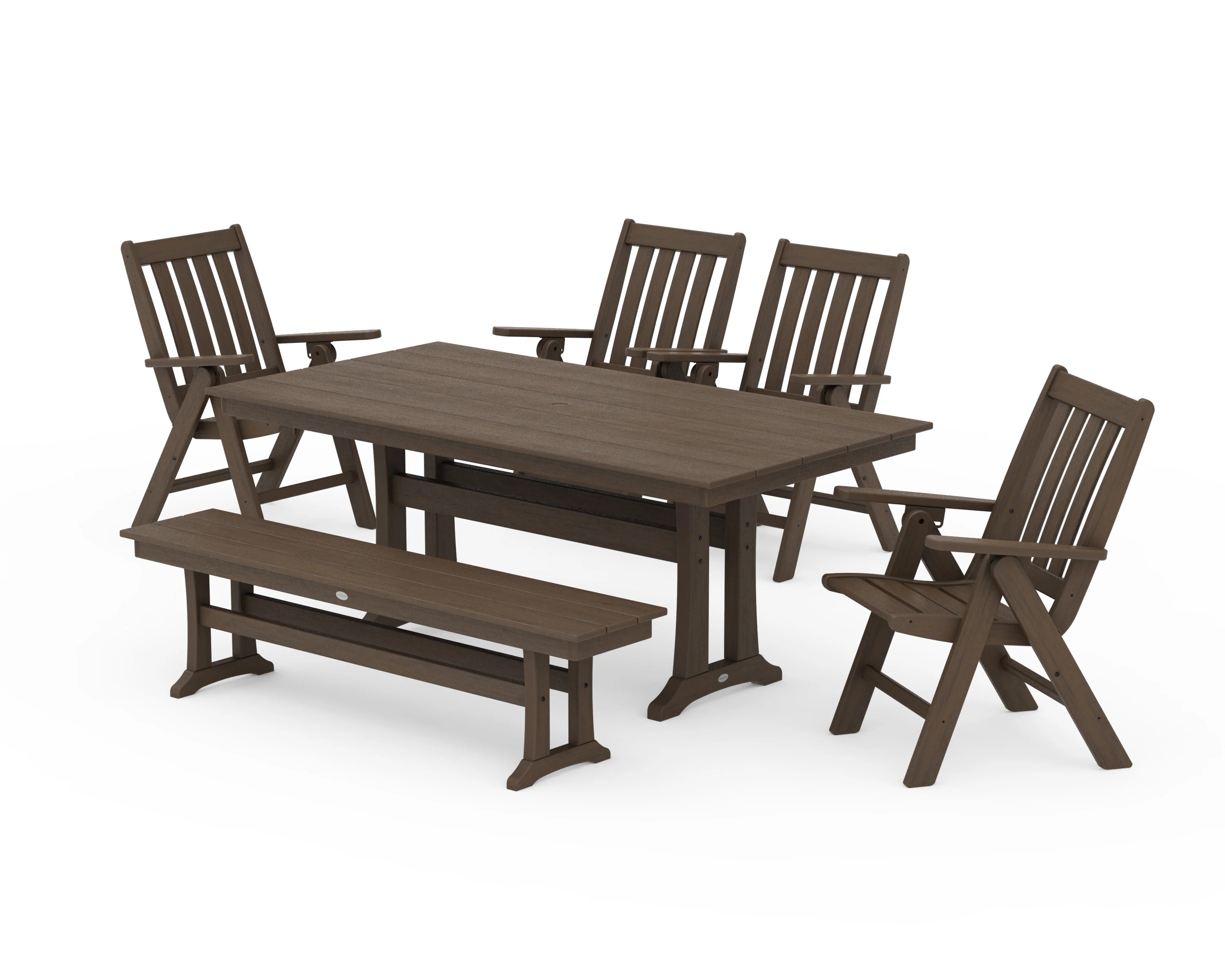 Vineyard 6-Piece Folding Chair Farmhouse Dining Set with Trestle Legs and Bench - Image 13