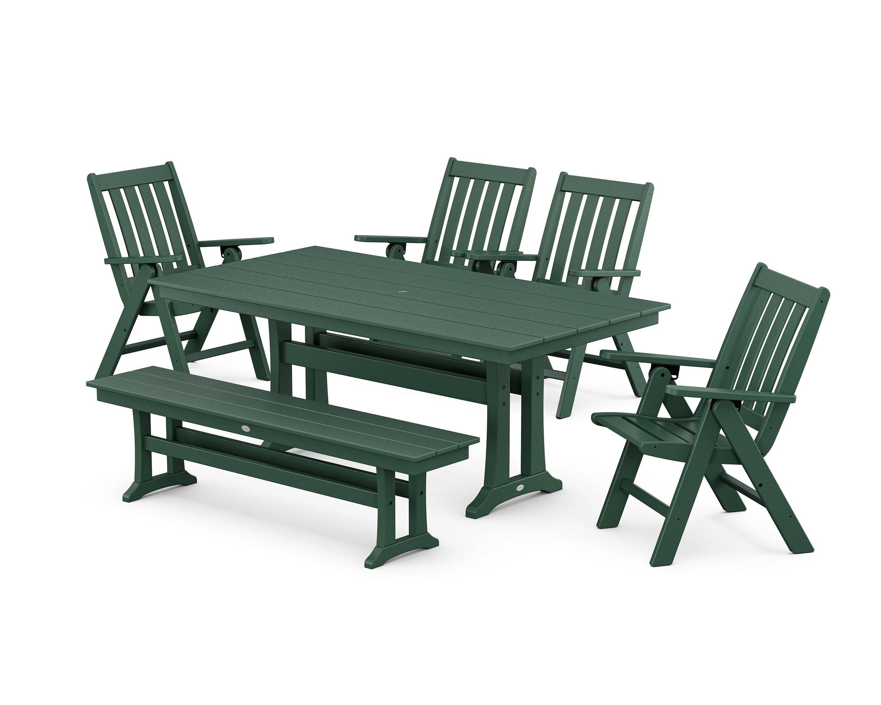 Vineyard 6-Piece Folding Chair Farmhouse Dining Set with Trestle Legs and Bench - Image 5