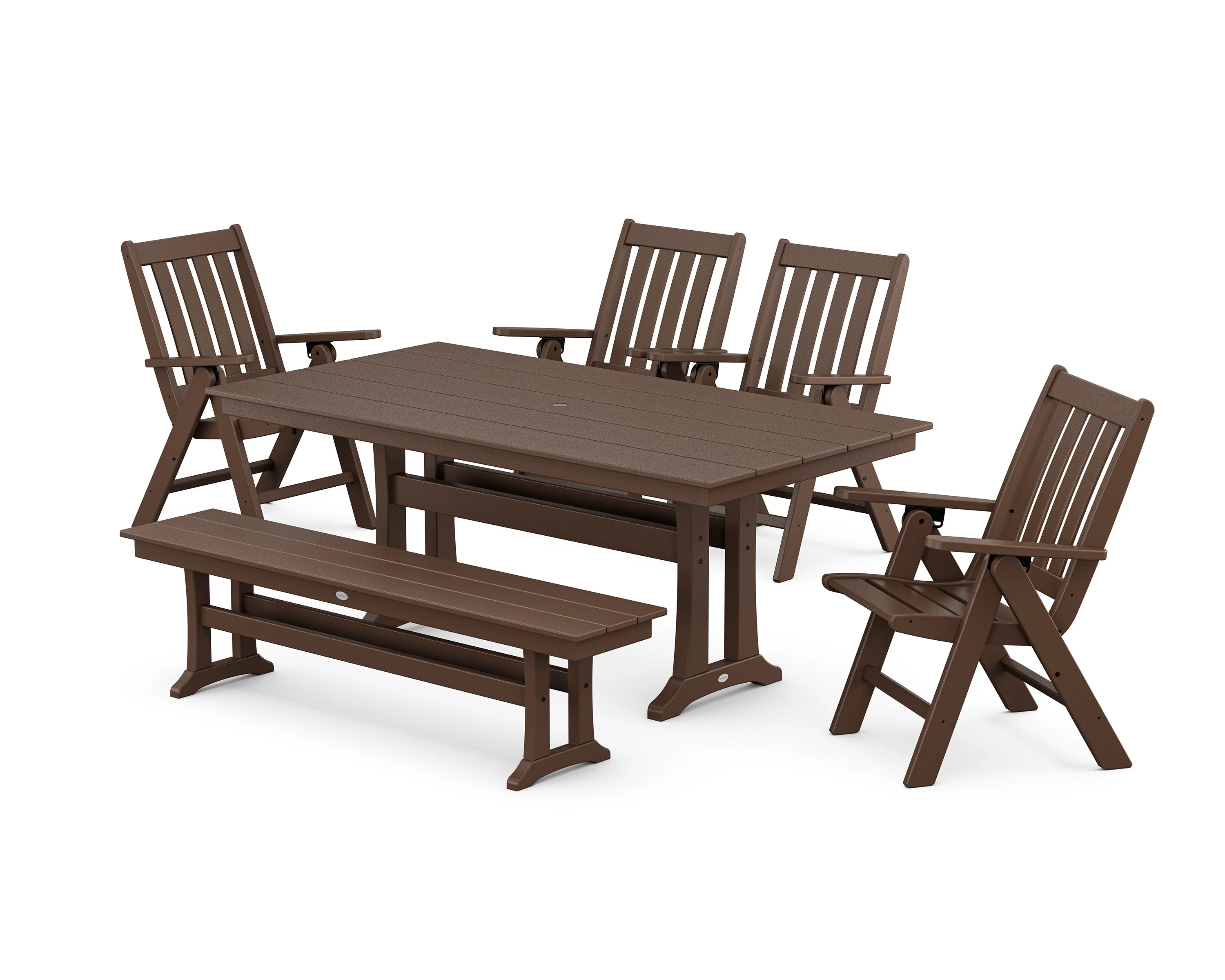Vineyard 6-Piece Folding Chair Farmhouse Dining Set with Trestle Legs and Bench - Image 6