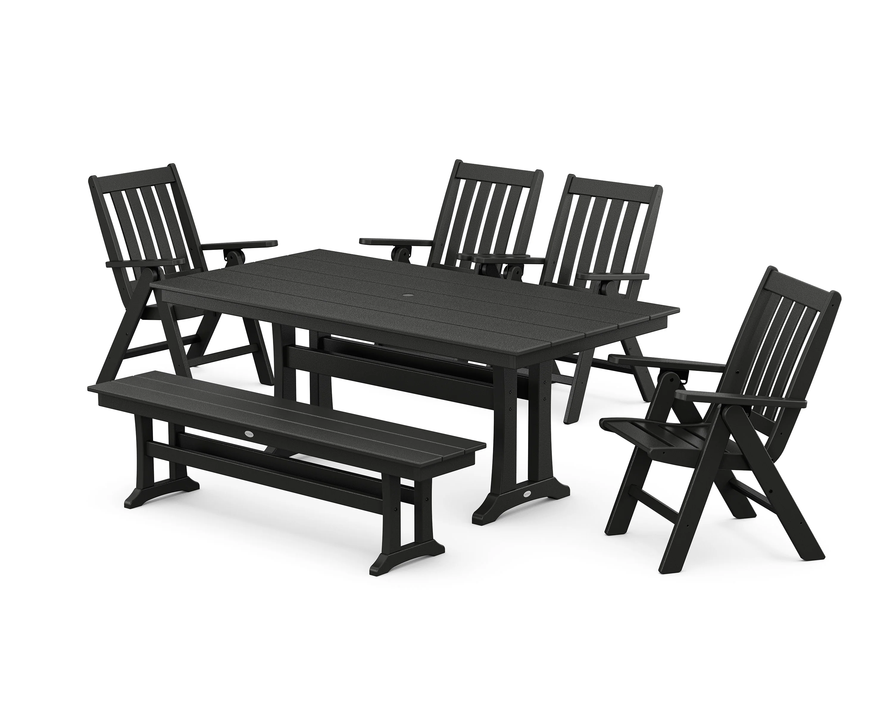 Vineyard 6-Piece Folding Chair Farmhouse Dining Set with Trestle Legs and Bench - Image 7