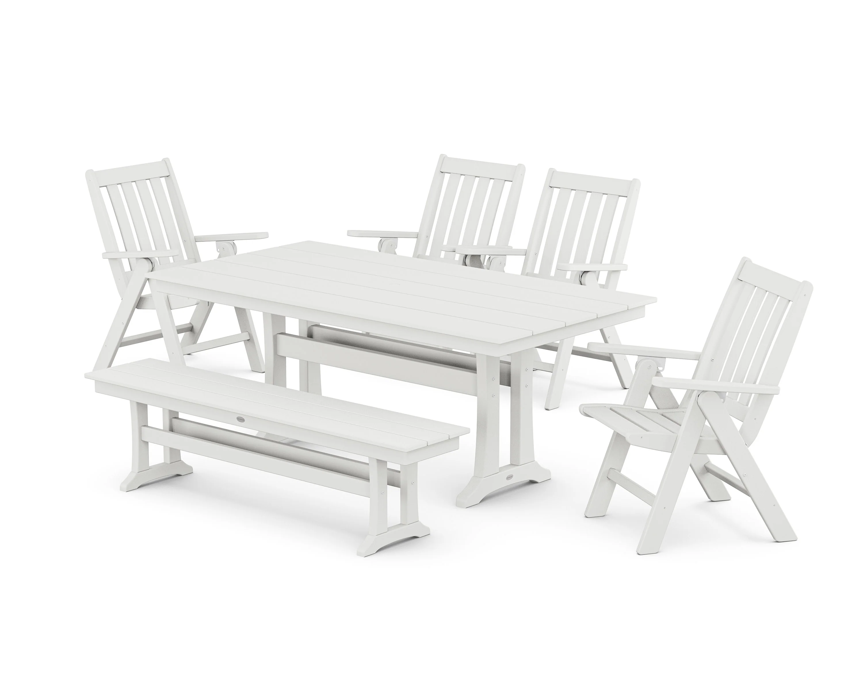 Vineyard 6-Piece Folding Chair Farmhouse Dining Set with Trestle Legs and Bench - Image 8